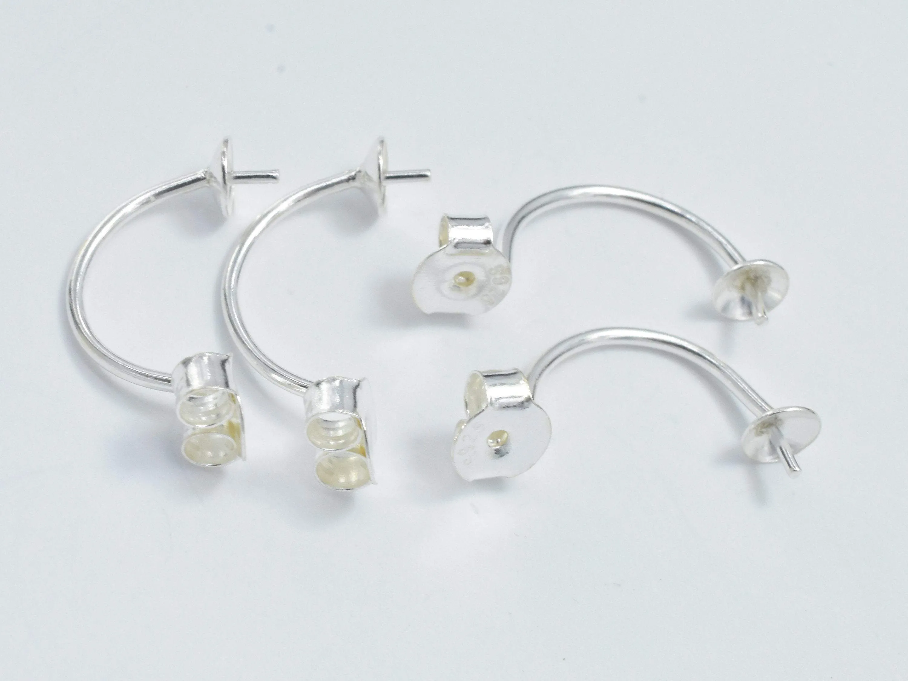 4pcs 925 Sterling Silver Earring Setting, 8x19mm, 5mm Ear nuts Butterfly Backing, 4mm Cap for Half Drilled Beads