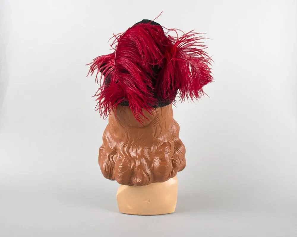 $50 & UNDER SALE || 1940s Ostrich Feather Black Wool Felt Tilt Hat