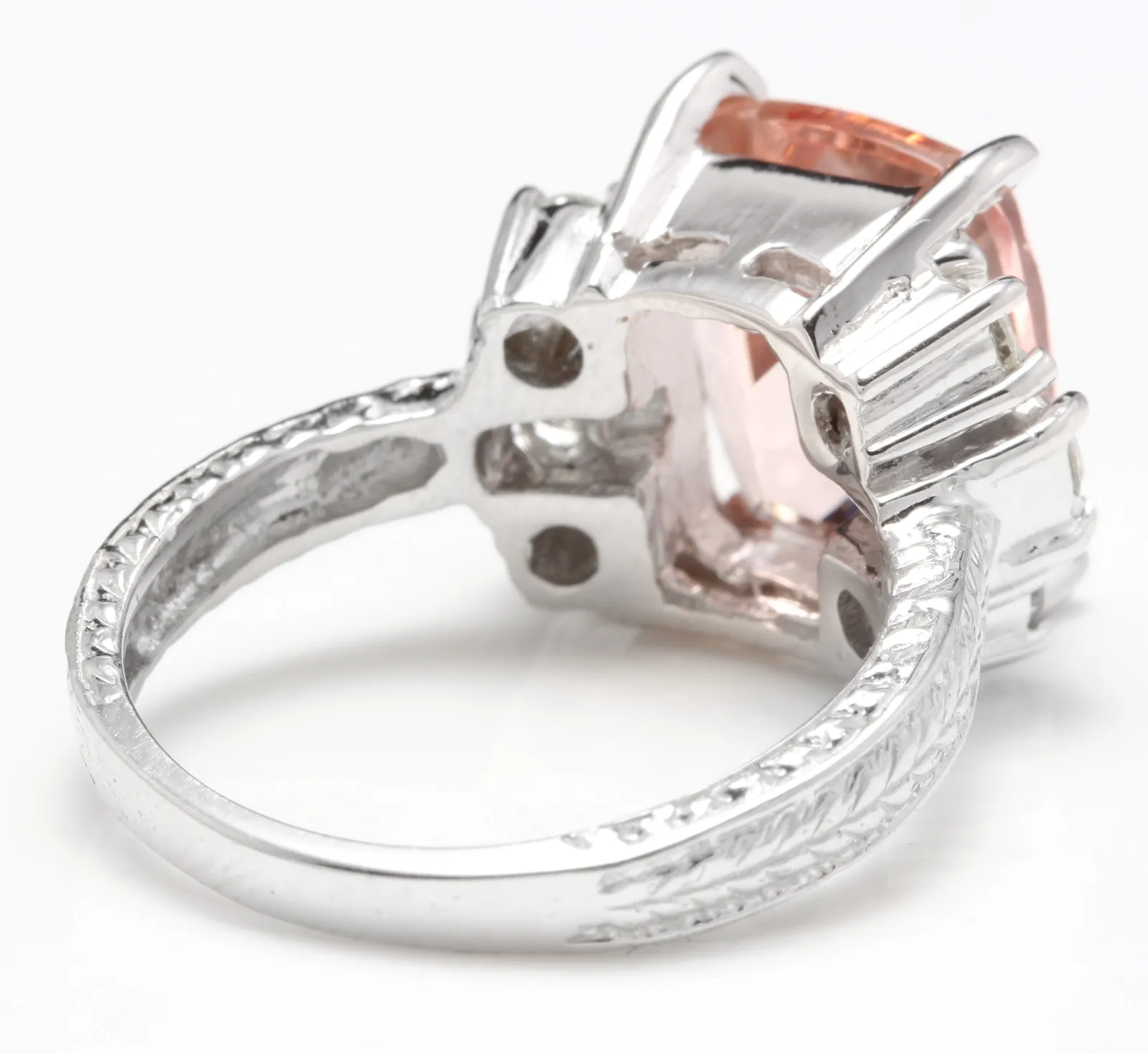 6.20 Carats Exquisite Natural Morganite and Diamond 14K Solid White Gold Ring