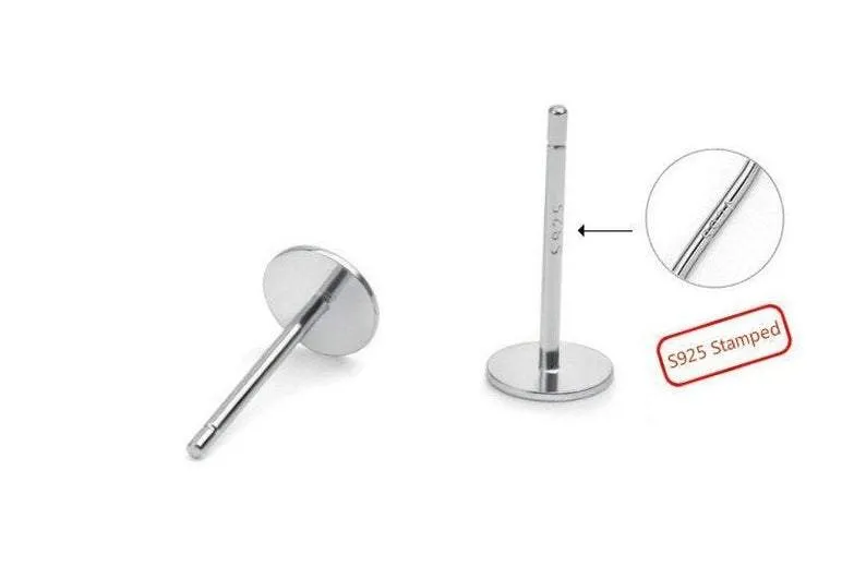 8 pcs 925 Sterling Silver Flat Pad Earring Stud Post Findings