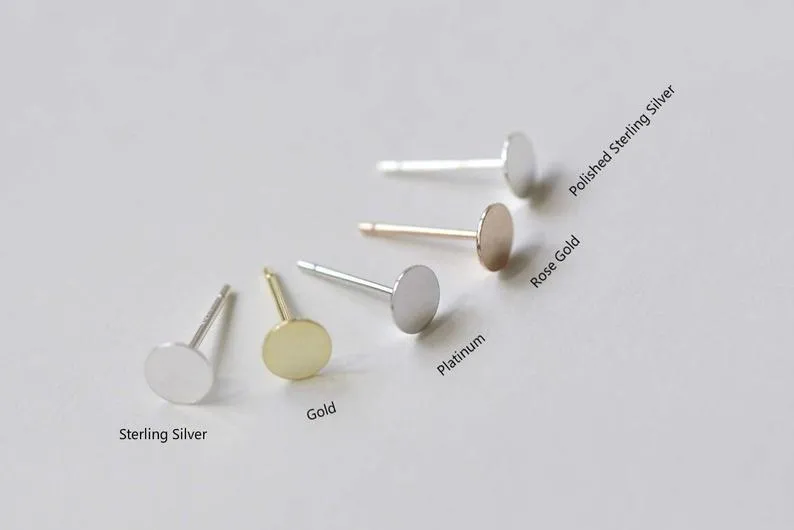 8 pcs 925 Sterling Silver Flat Pad Earring Stud Post Findings