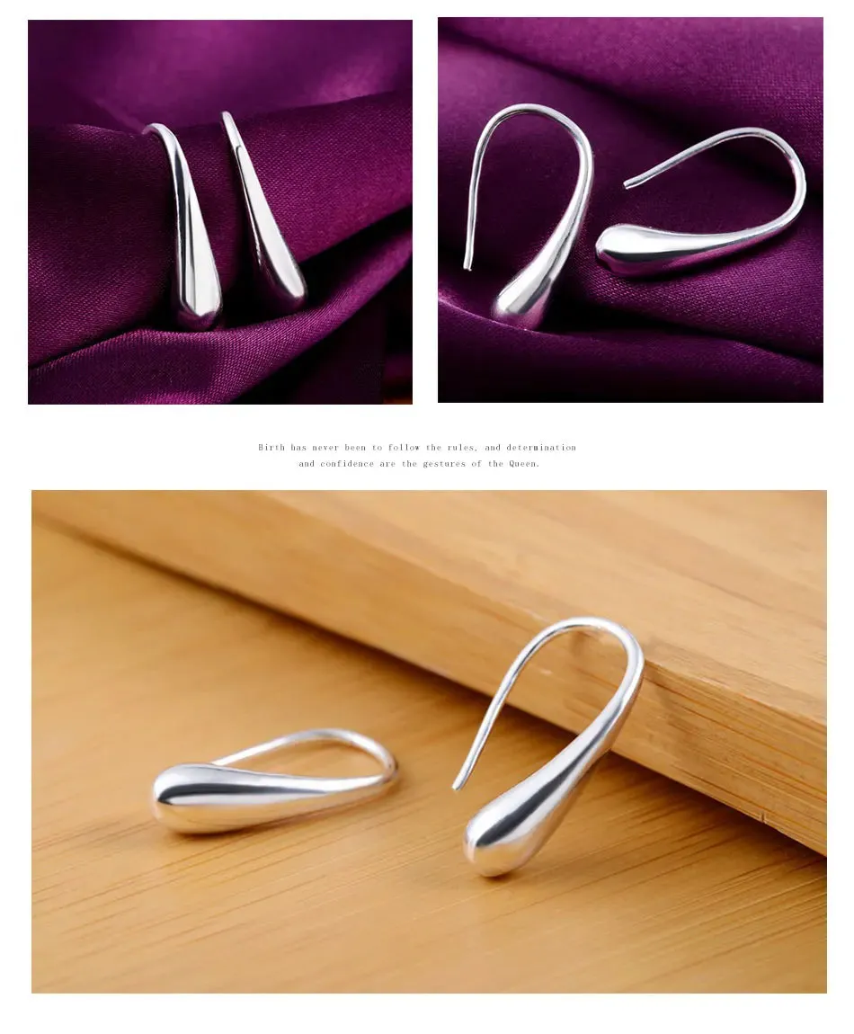 925 Sterling Silver Drop Örhängen – Eleganta Vattendroppsformade Örhängen | Damörhängen för Bröllop & Fest