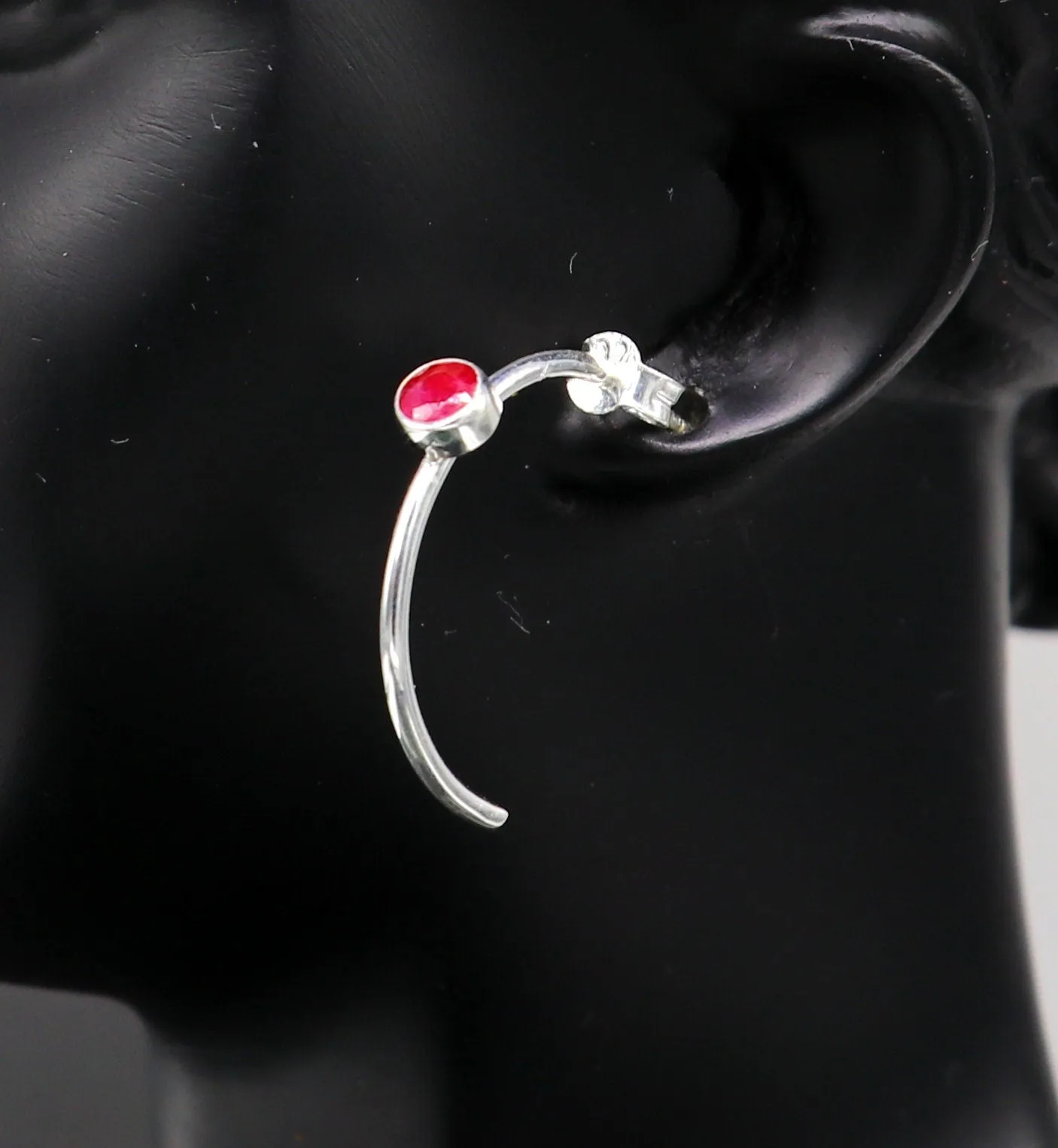 925 Sterling silver handmade fabulous single ruby stud earring , fabulous brides stylish fancy fashionable earring jewelry from india ear705