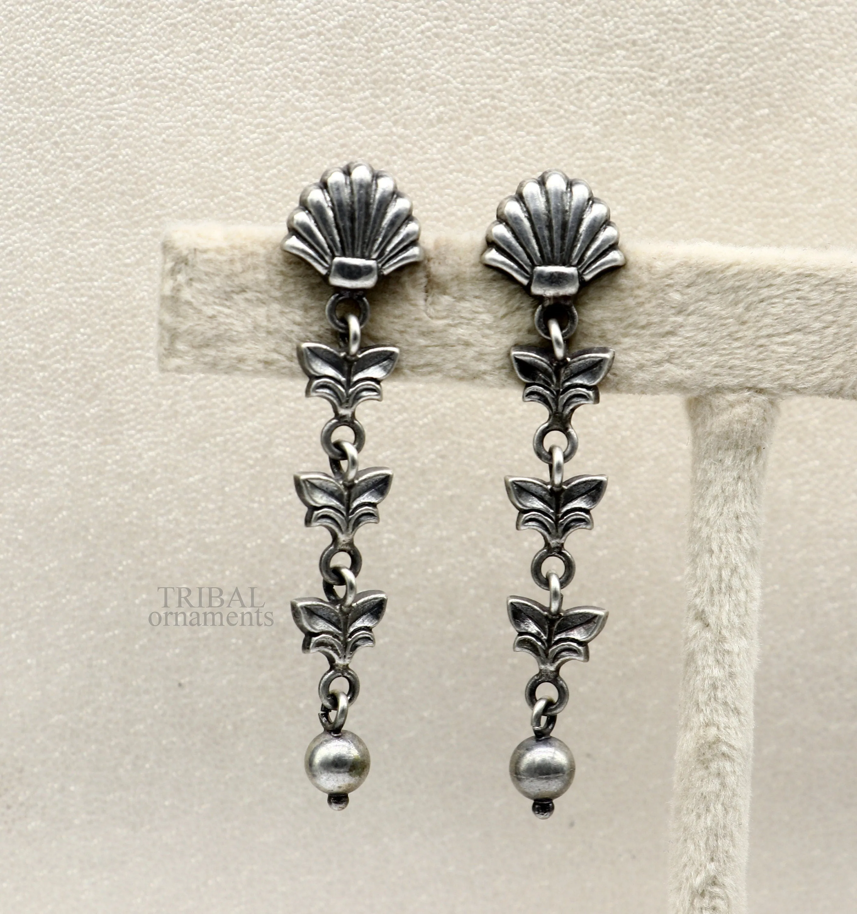 925 sterling silver handmade floral design drop dangle long light weight fancy girl's earring brides jewelry from india ear1142