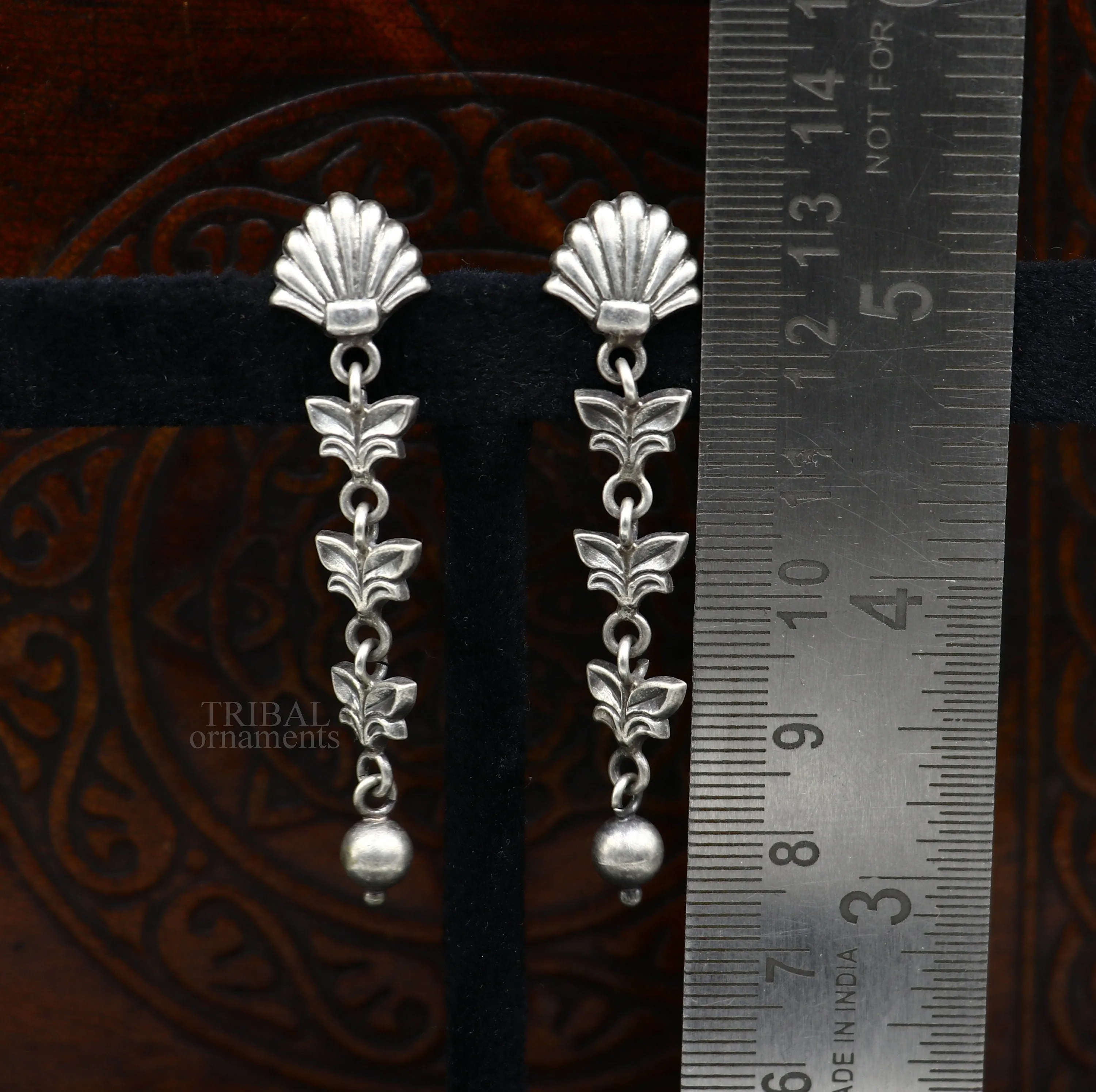 925 sterling silver handmade floral design drop dangle long light weight fancy girl's earring brides jewelry from india ear1142