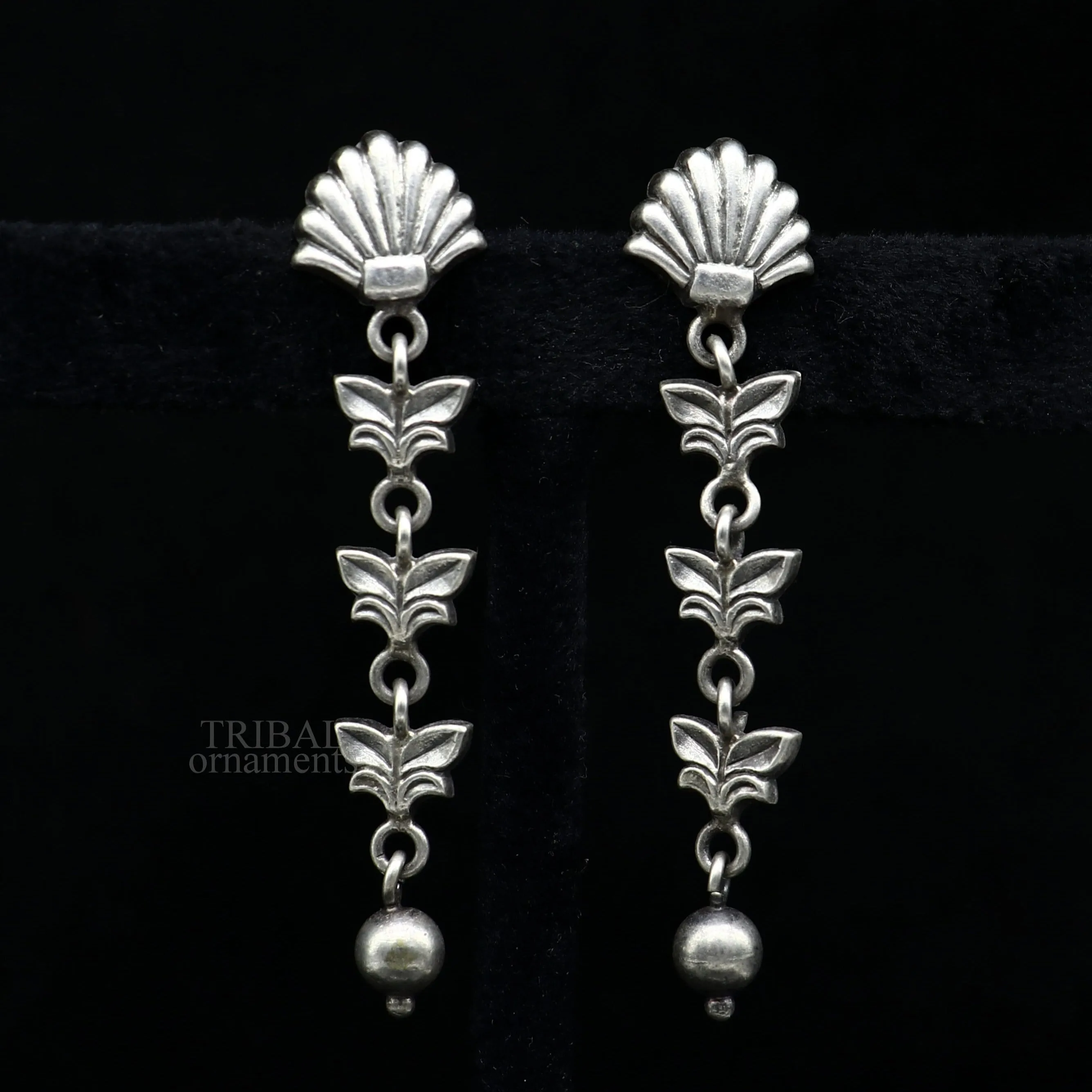 925 sterling silver handmade floral design drop dangle long light weight fancy girl's earring brides jewelry from india ear1142