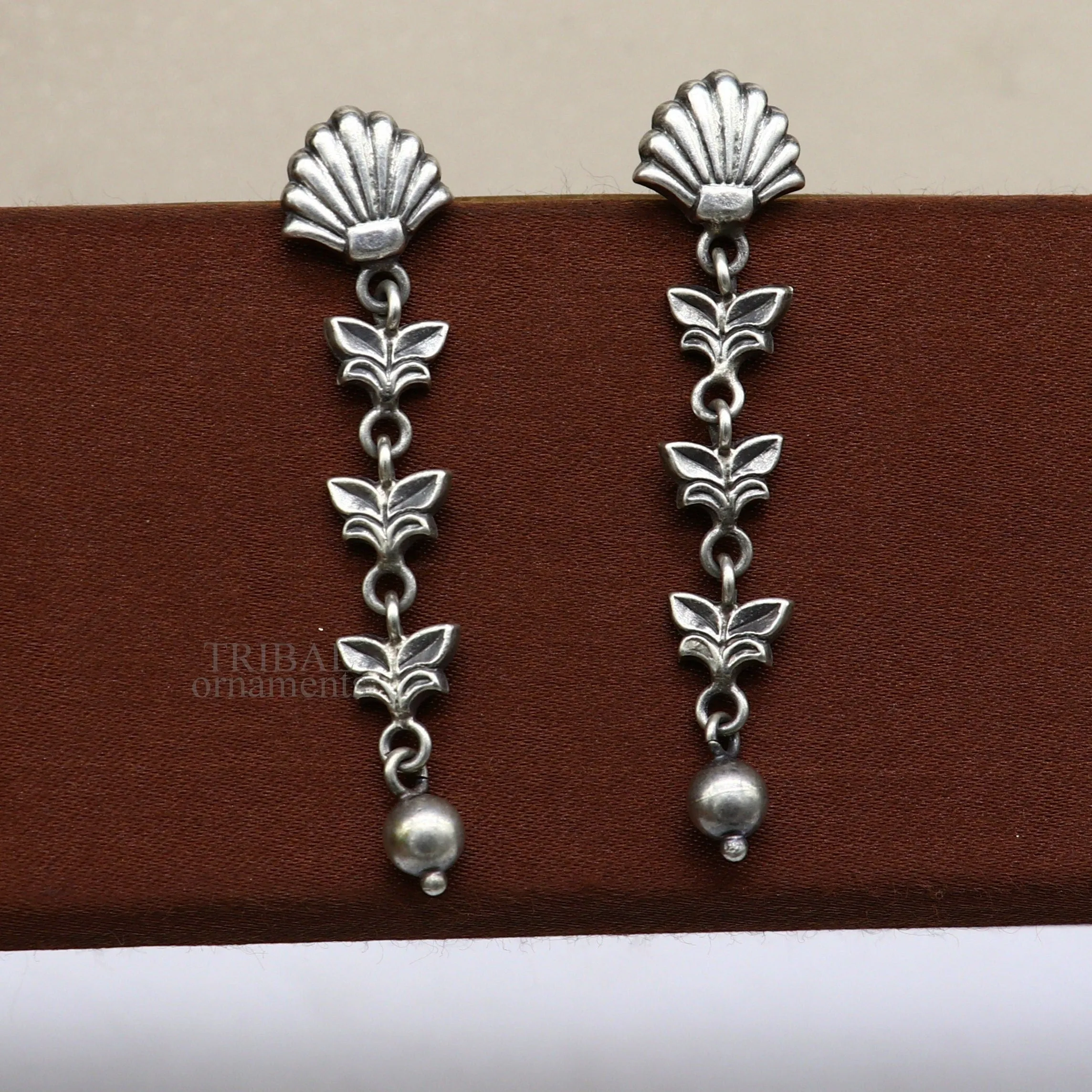 925 sterling silver handmade floral design drop dangle long light weight fancy girl's earring brides jewelry from india ear1142