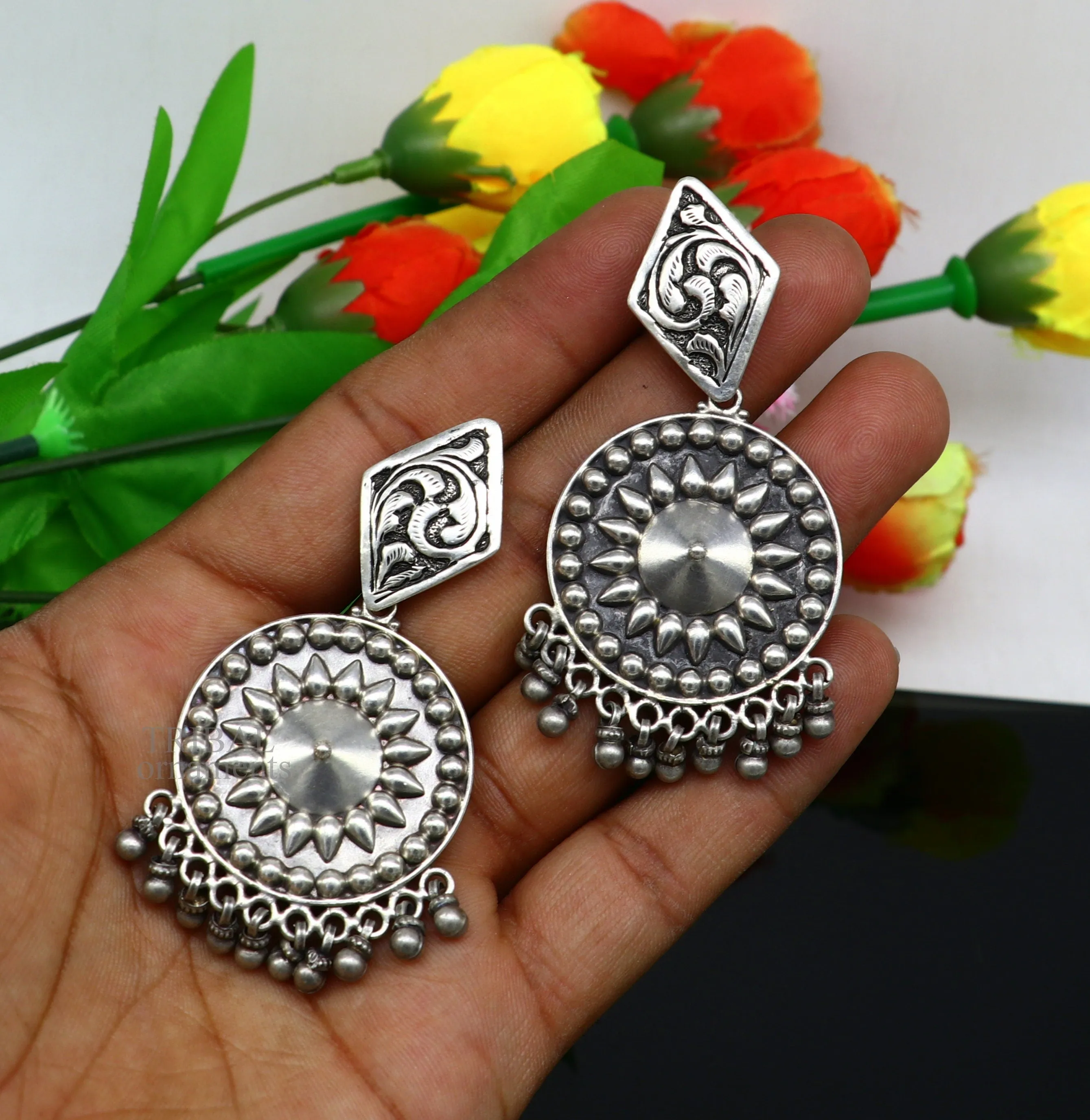 925 Sterling silver handmade flower design stud earrings hanging drops, excellent customized penalized bridesmaid girls jewelry ear1092