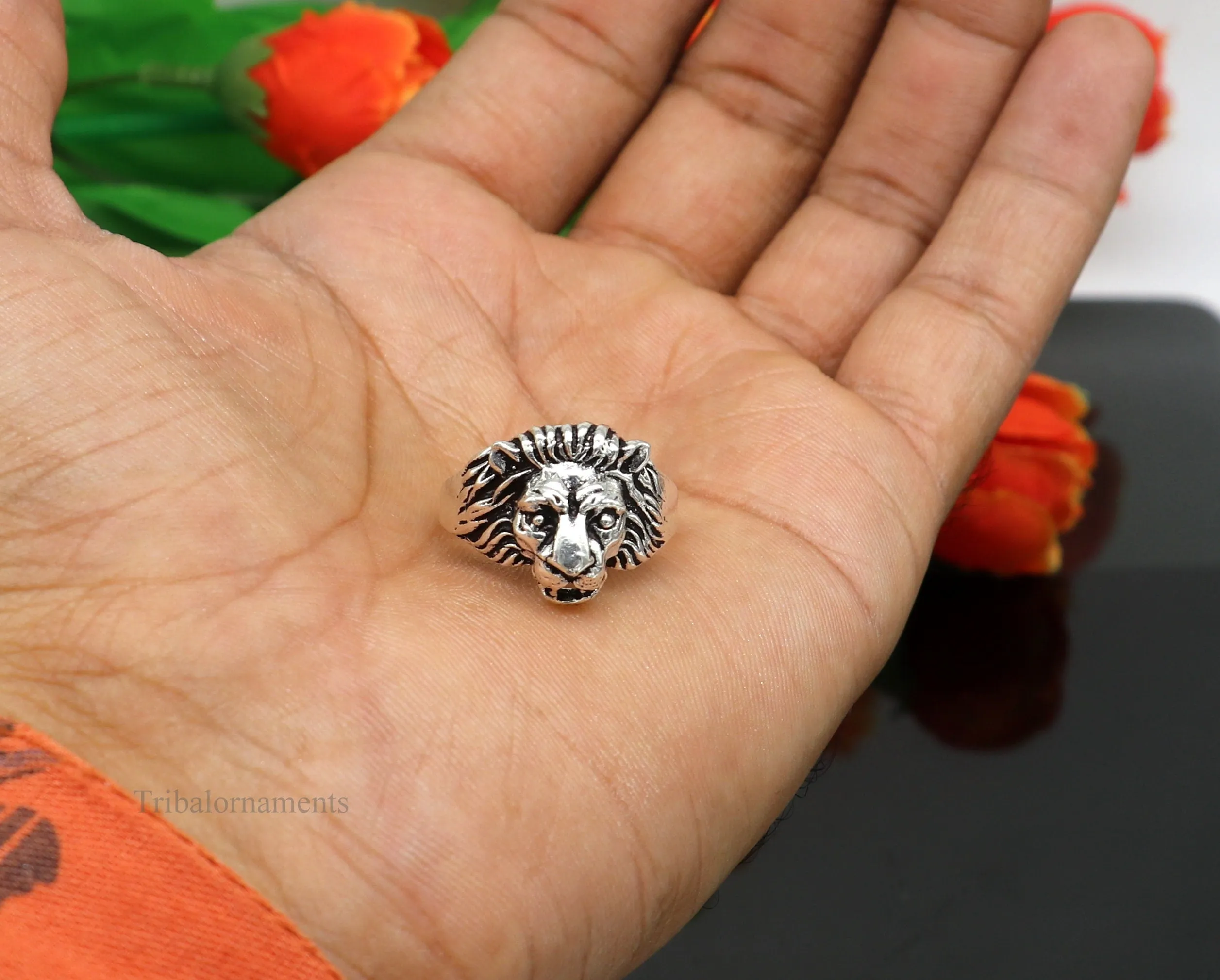 925 sterling silver Handmade lion face ring best men's ring band sr711