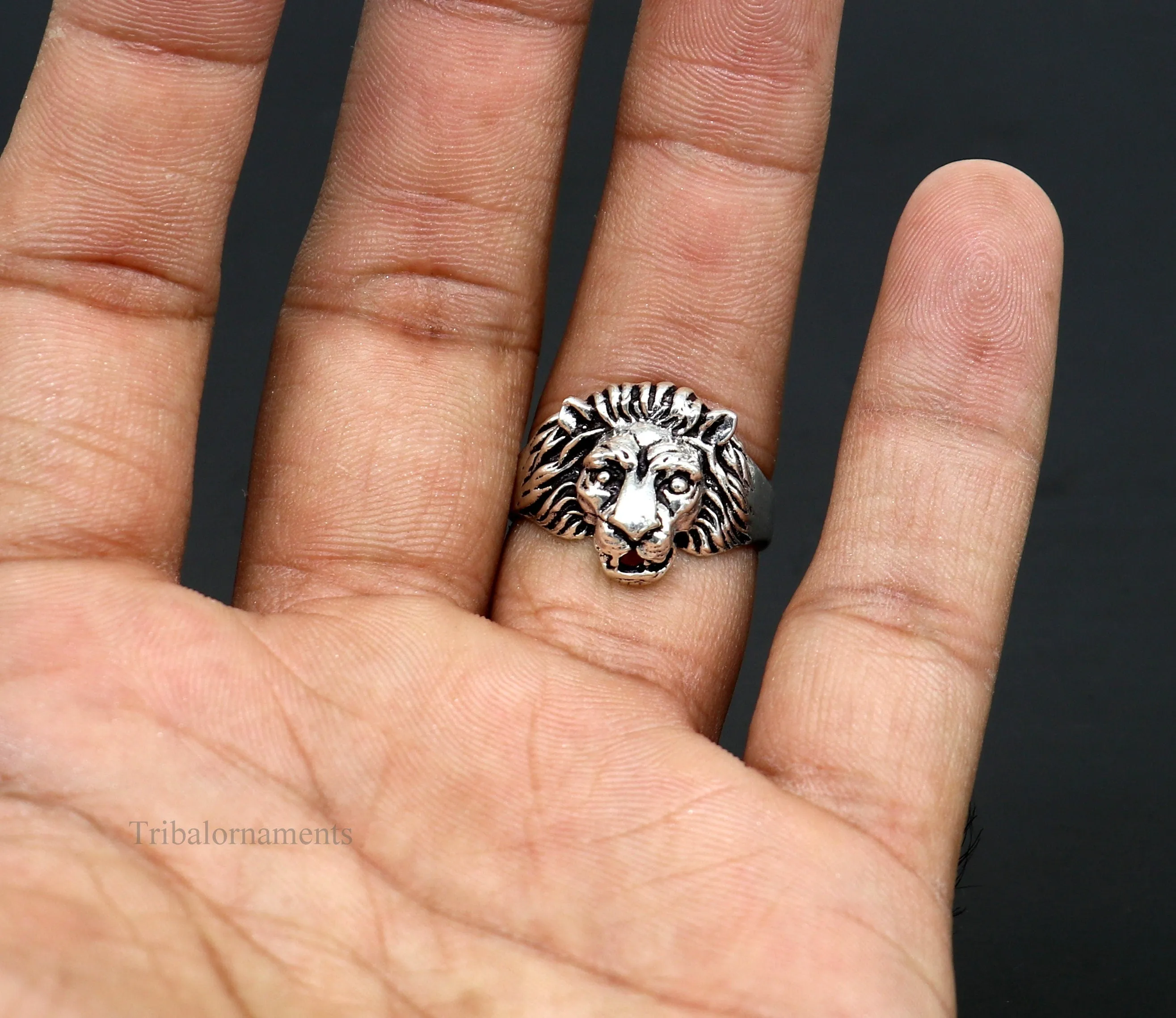 925 sterling silver Handmade lion face ring best men's ring band sr711