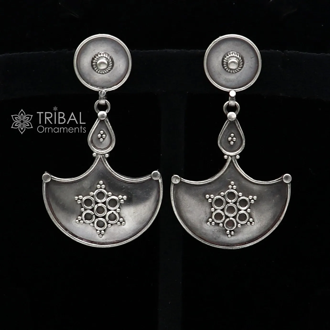 925 Sterling silver handmade traditional cultural design drop dangler fancy earrings, best party functional Navratri jewelry s1238