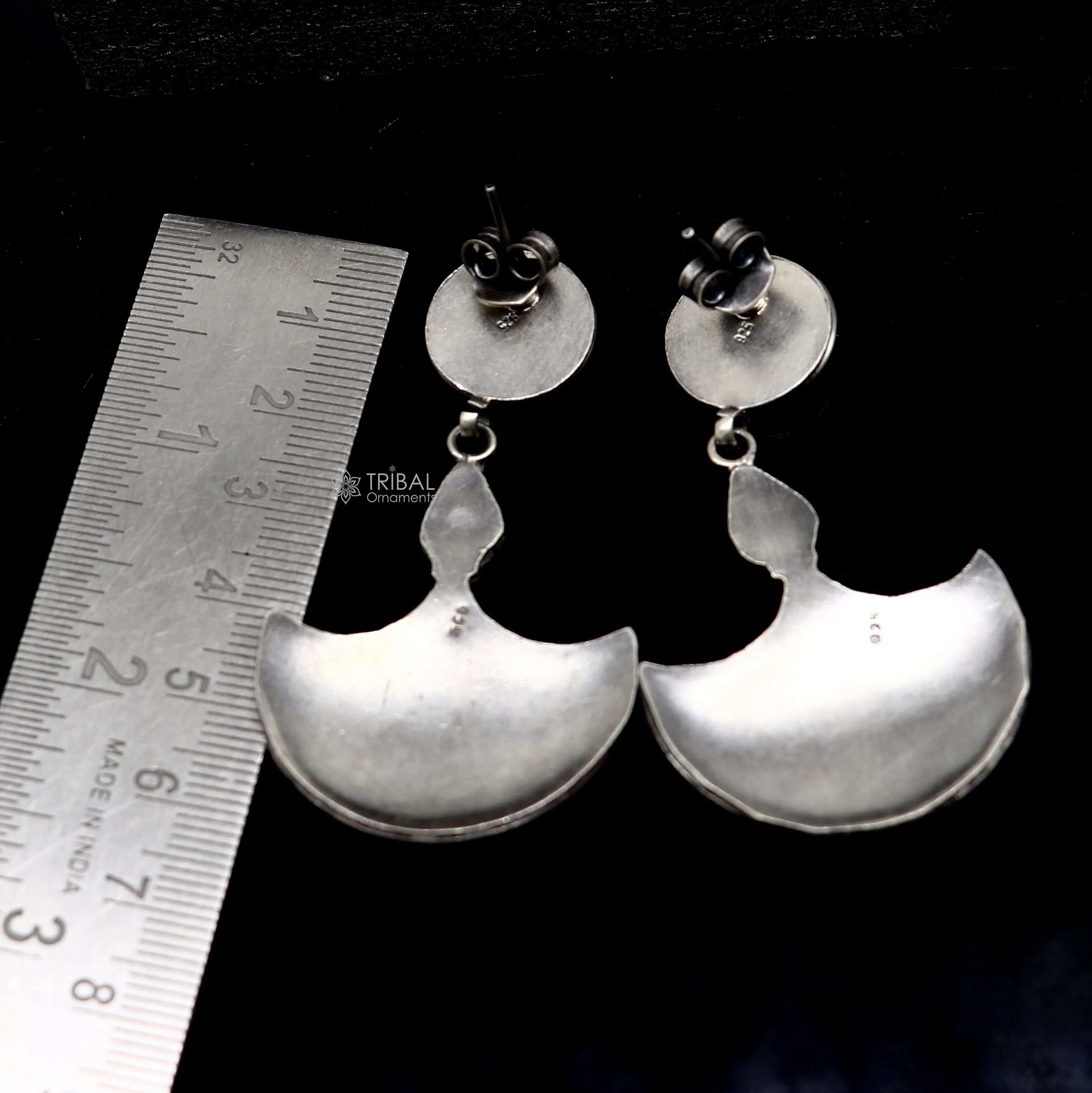 925 Sterling silver handmade traditional cultural design drop dangler fancy earrings, best party functional Navratri jewelry s1238