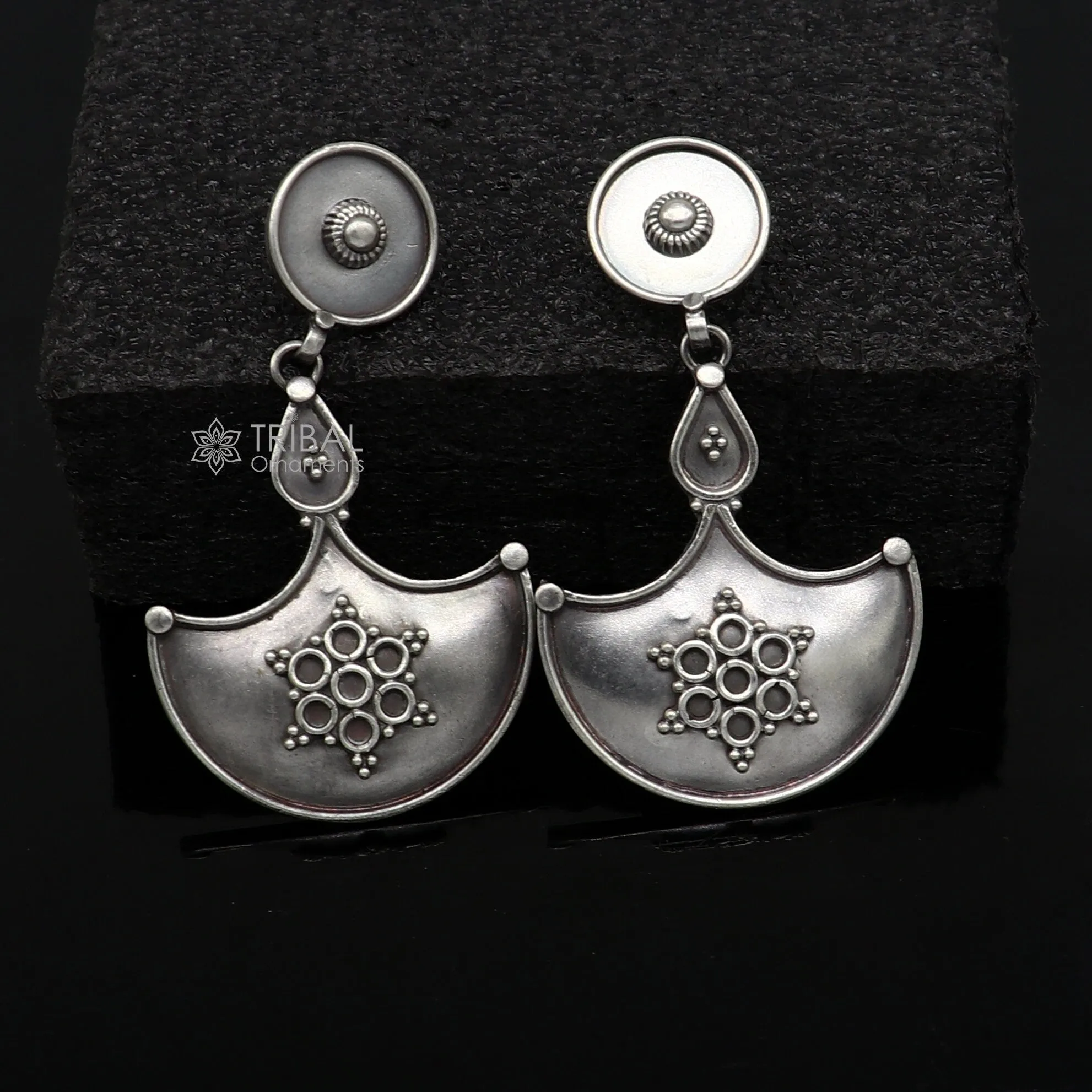 925 Sterling silver handmade traditional cultural design drop dangler fancy earrings, best party functional Navratri jewelry s1238