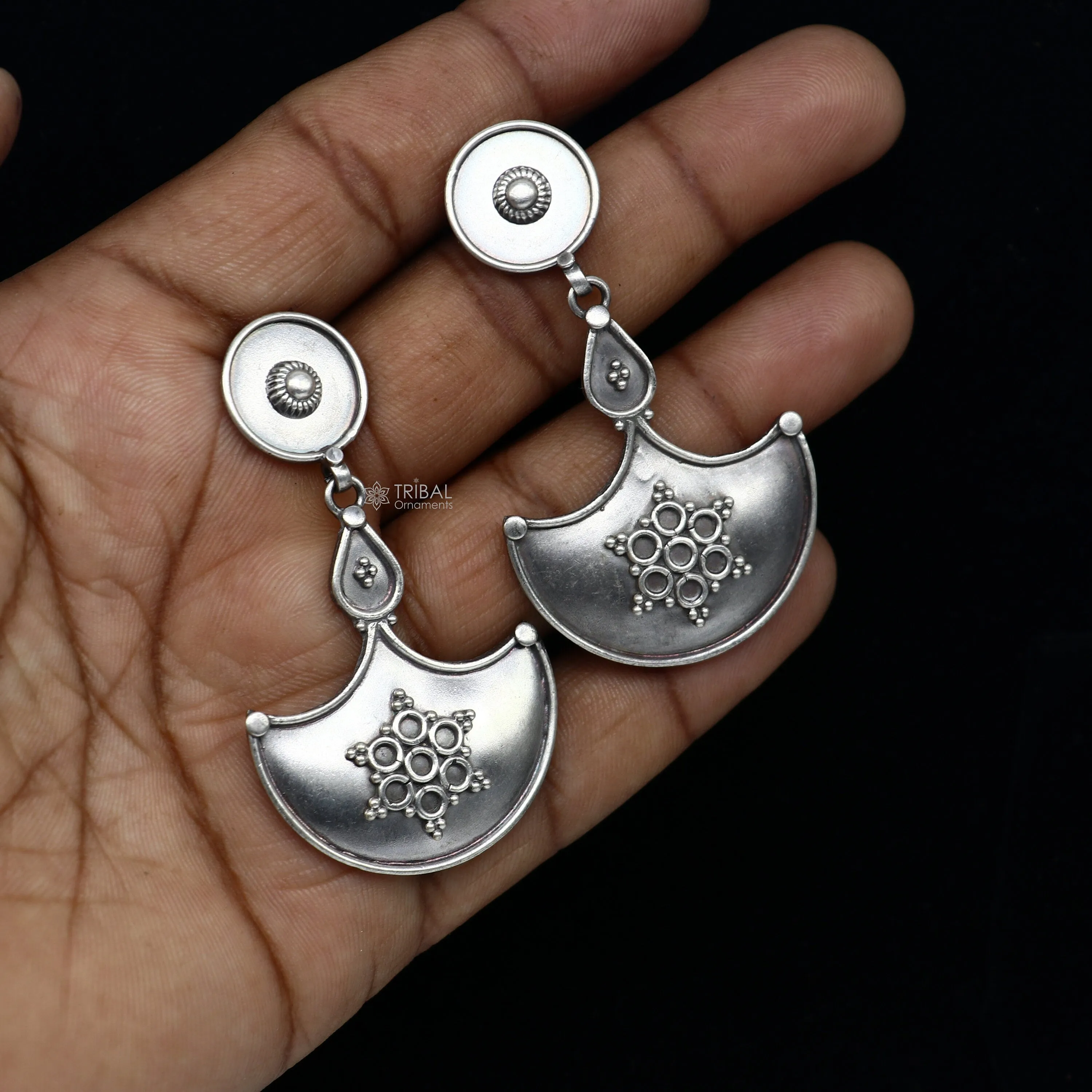 925 Sterling silver handmade traditional cultural design drop dangler fancy earrings, best party functional Navratri jewelry s1238