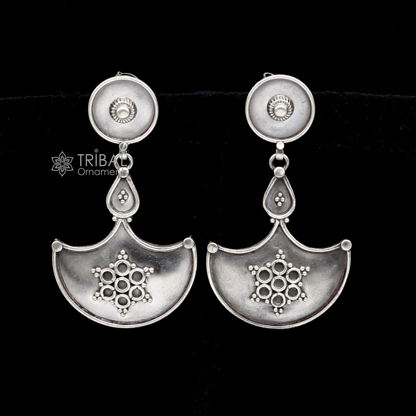925 Sterling silver handmade traditional cultural design drop dangler fancy earrings, best party functional Navratri jewelry s1238