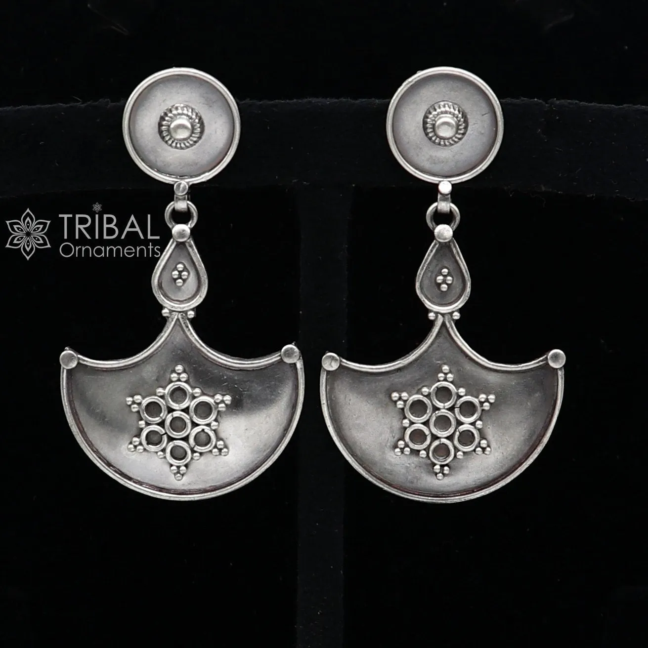 925 Sterling silver handmade traditional cultural design drop dangler fancy earrings, best party functional Navratri jewelry s1238