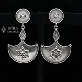 925 Sterling silver handmade traditional cultural design drop dangler fancy earrings, best party functional Navratri jewelry s1238