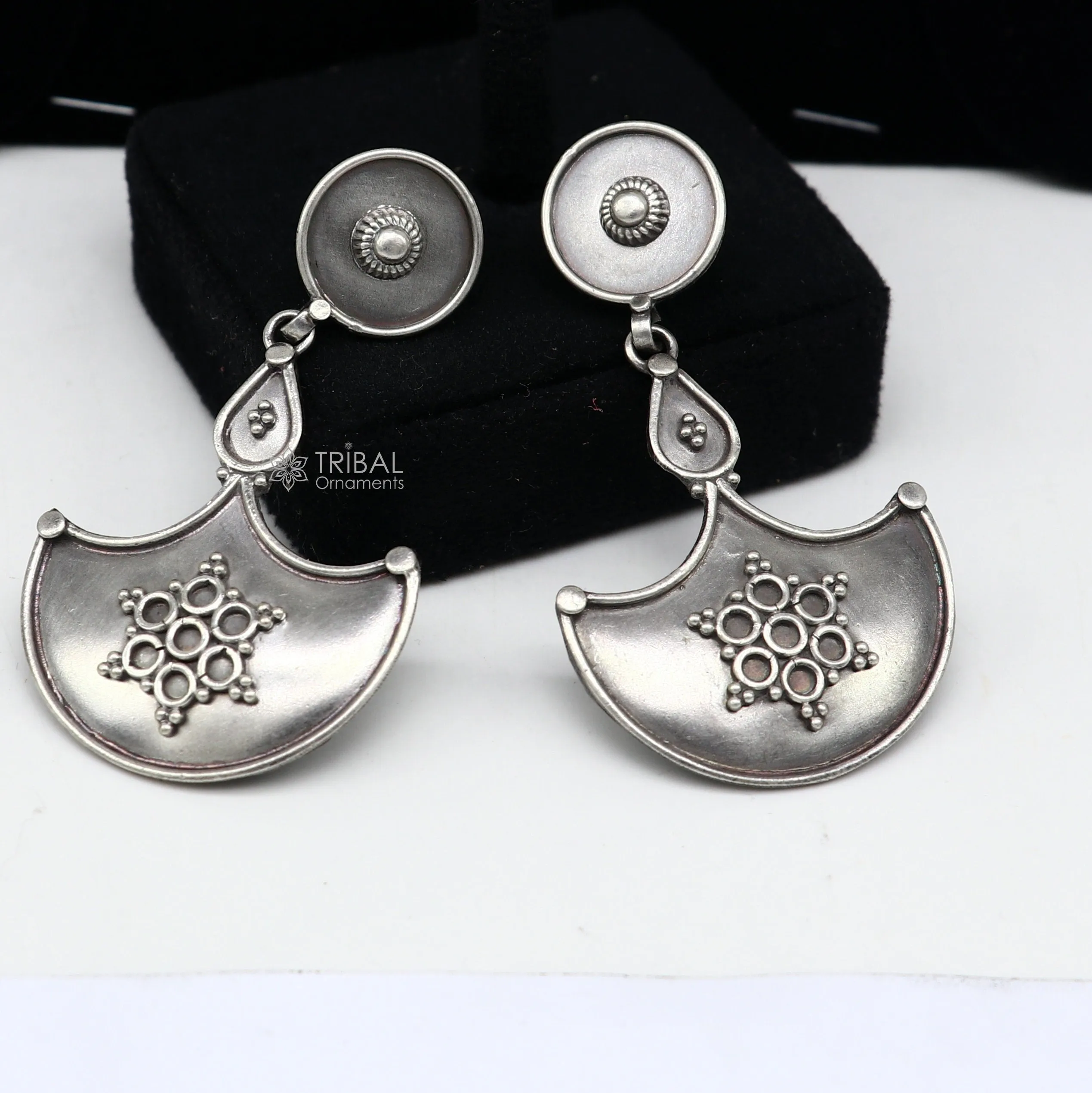 925 Sterling silver handmade traditional cultural design drop dangler fancy earrings, best party functional Navratri jewelry s1238