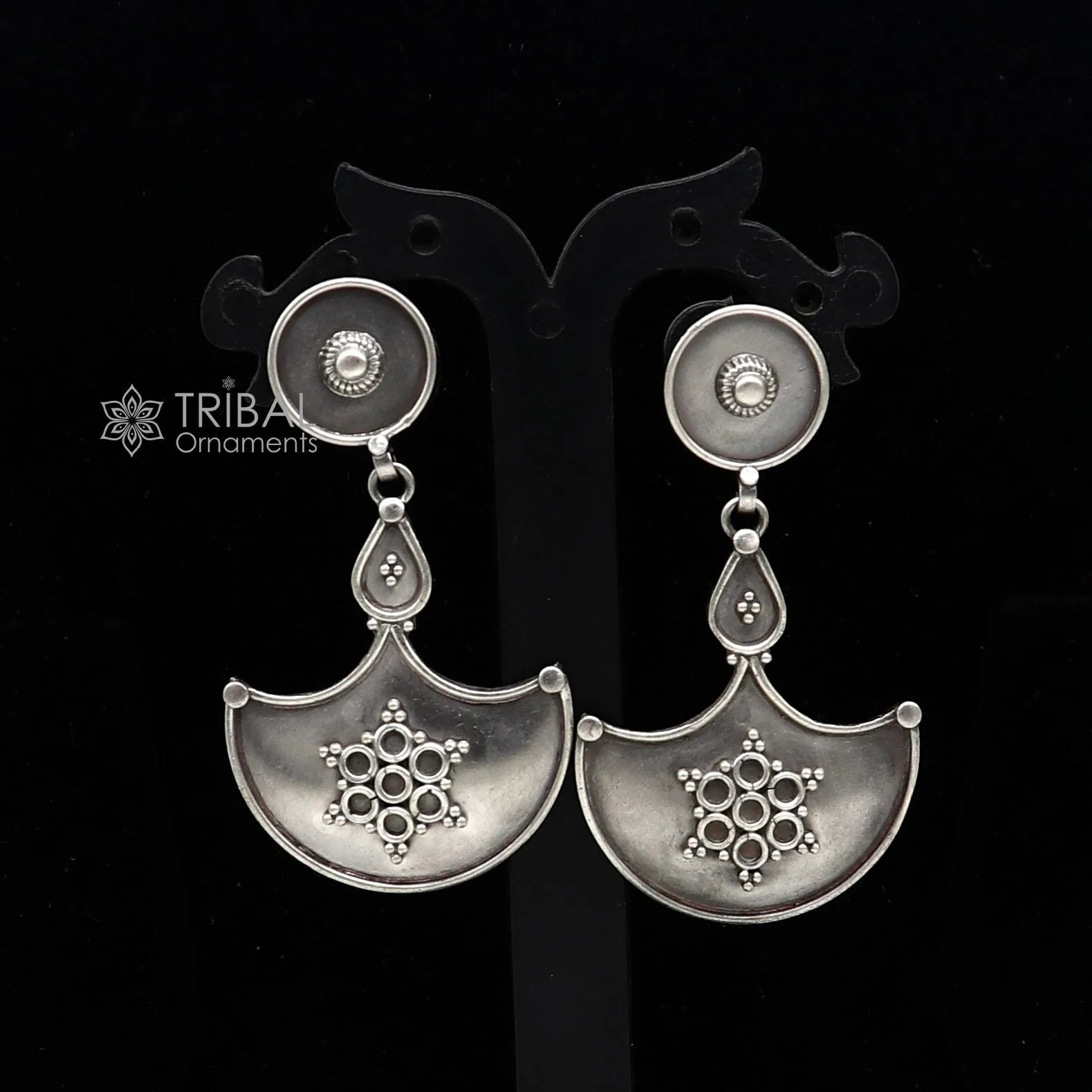 925 Sterling silver handmade traditional cultural design drop dangler fancy earrings, best party functional Navratri jewelry s1238