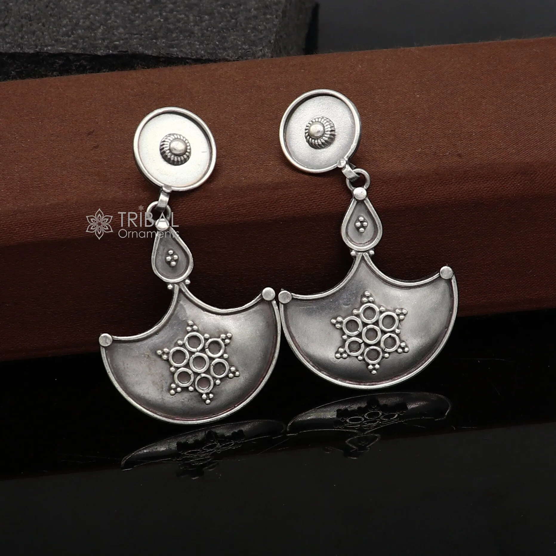 925 Sterling silver handmade traditional cultural design drop dangler fancy earrings, best party functional Navratri jewelry s1238