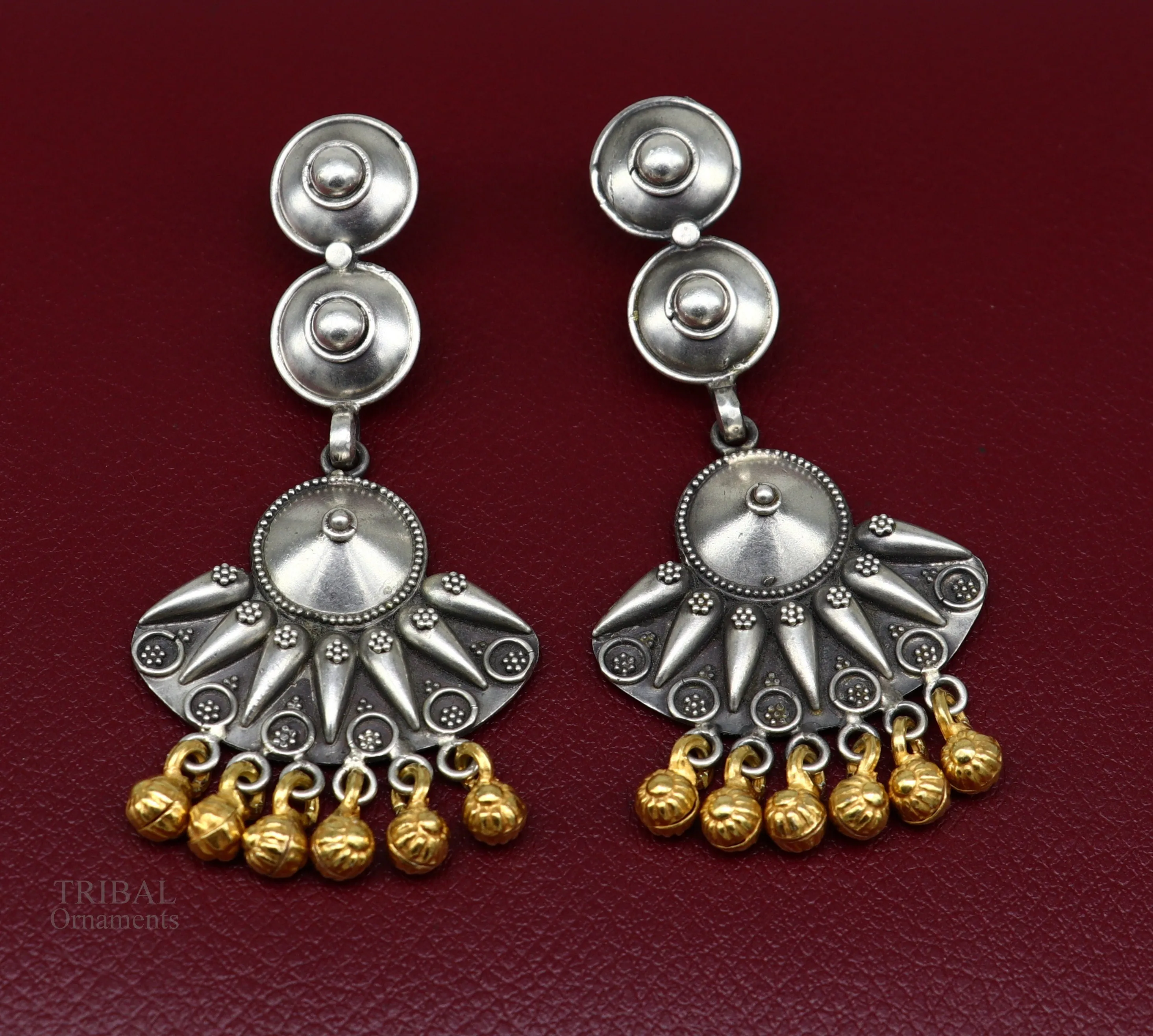 925 sterling silver vintage design traditional stud drop dangle earring with hanging gold polished jingling bells s gifting earrings ear1140