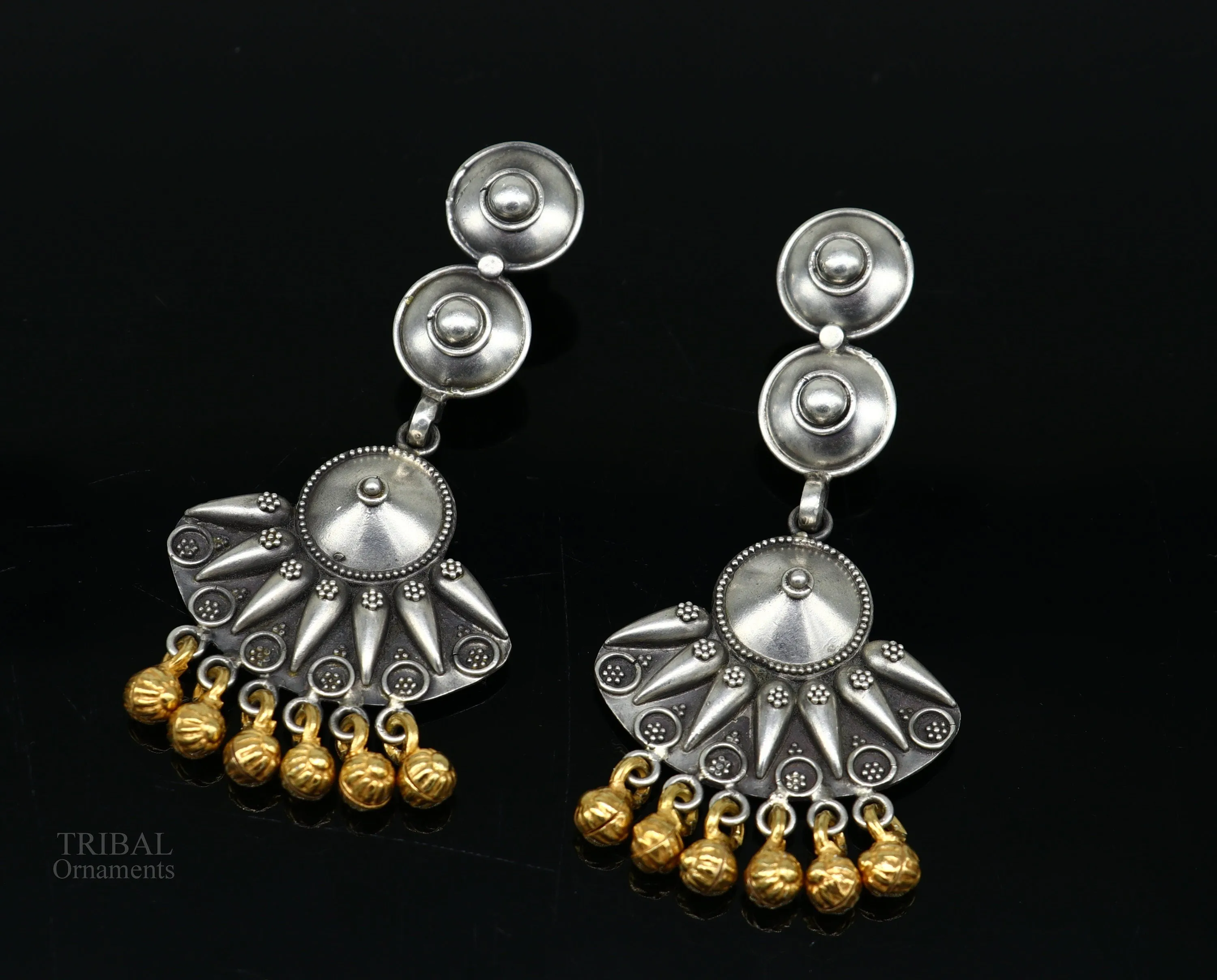925 sterling silver vintage design traditional stud drop dangle earring with hanging gold polished jingling bells s gifting earrings ear1140
