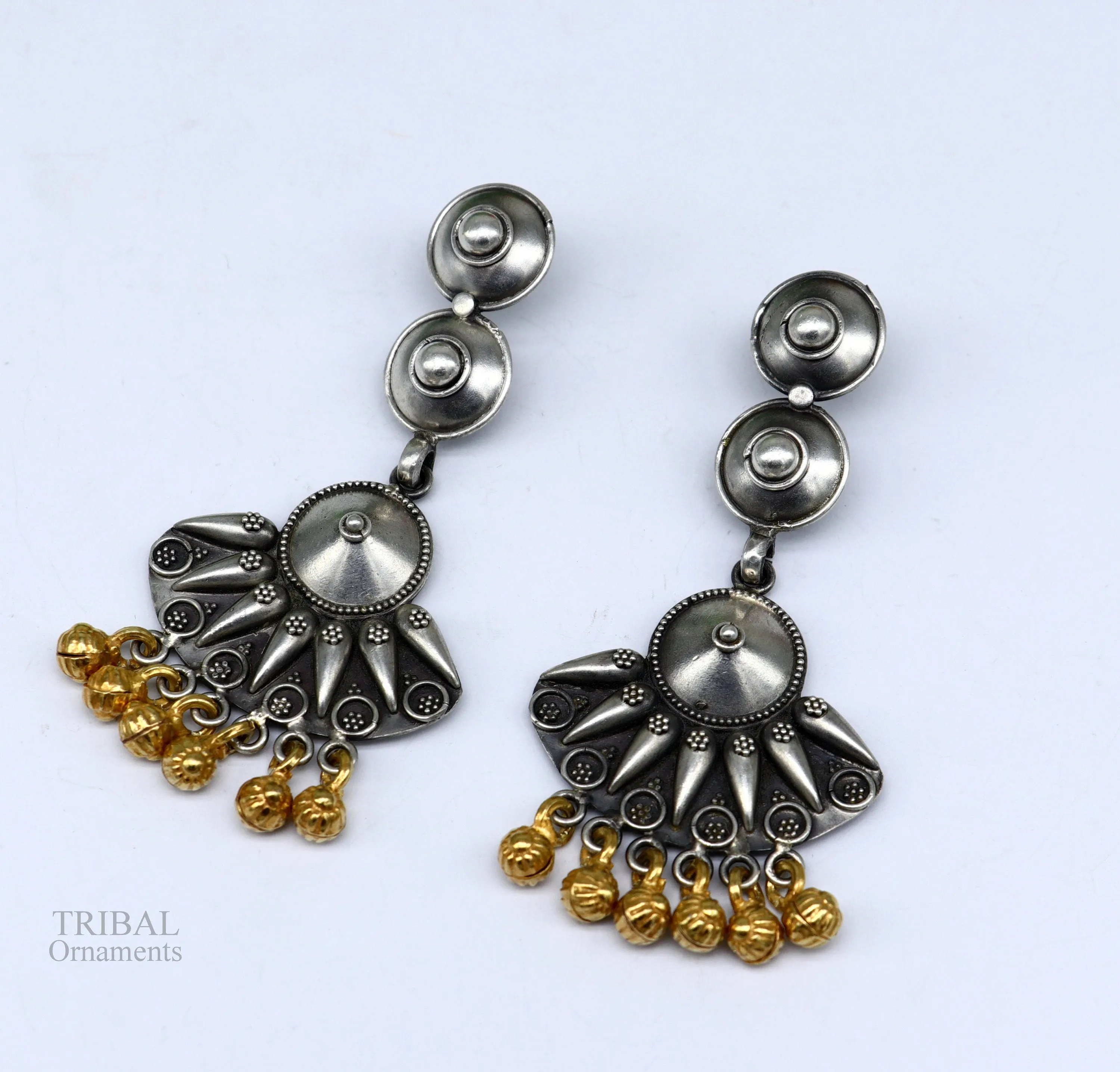 925 sterling silver vintage design traditional stud drop dangle earring with hanging gold polished jingling bells s gifting earrings ear1140