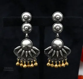 925 sterling silver vintage design traditional stud drop dangle earring with hanging gold polished jingling bells s gifting earrings ear1140