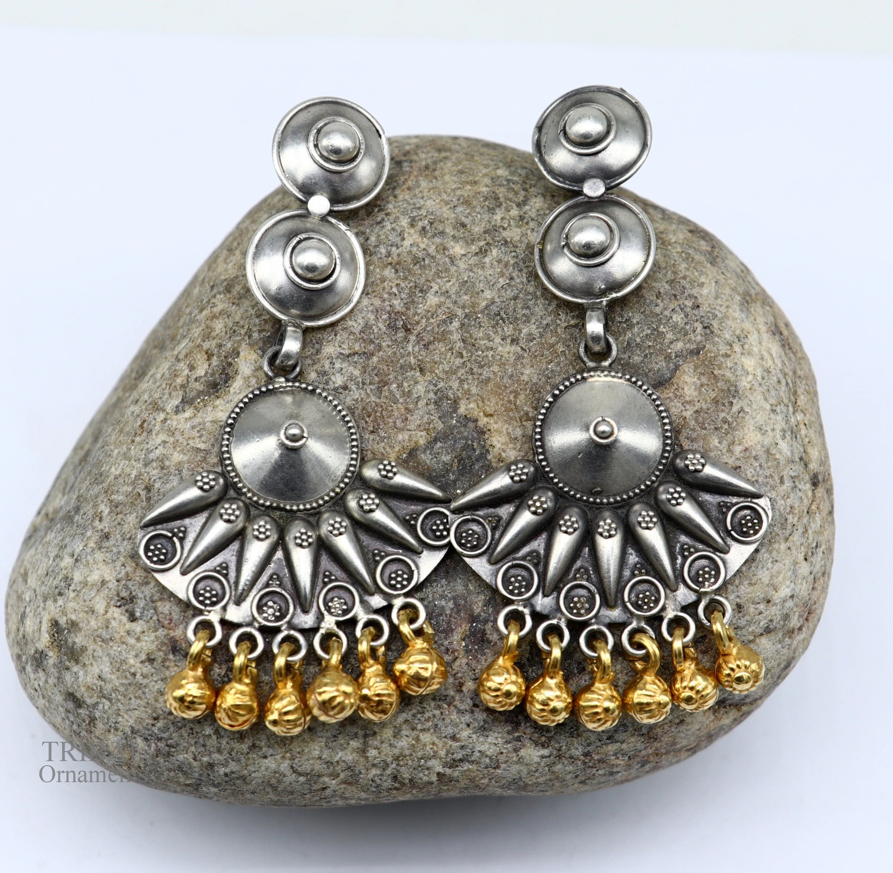925 sterling silver vintage design traditional stud drop dangle earring with hanging gold polished jingling bells s gifting earrings ear1140