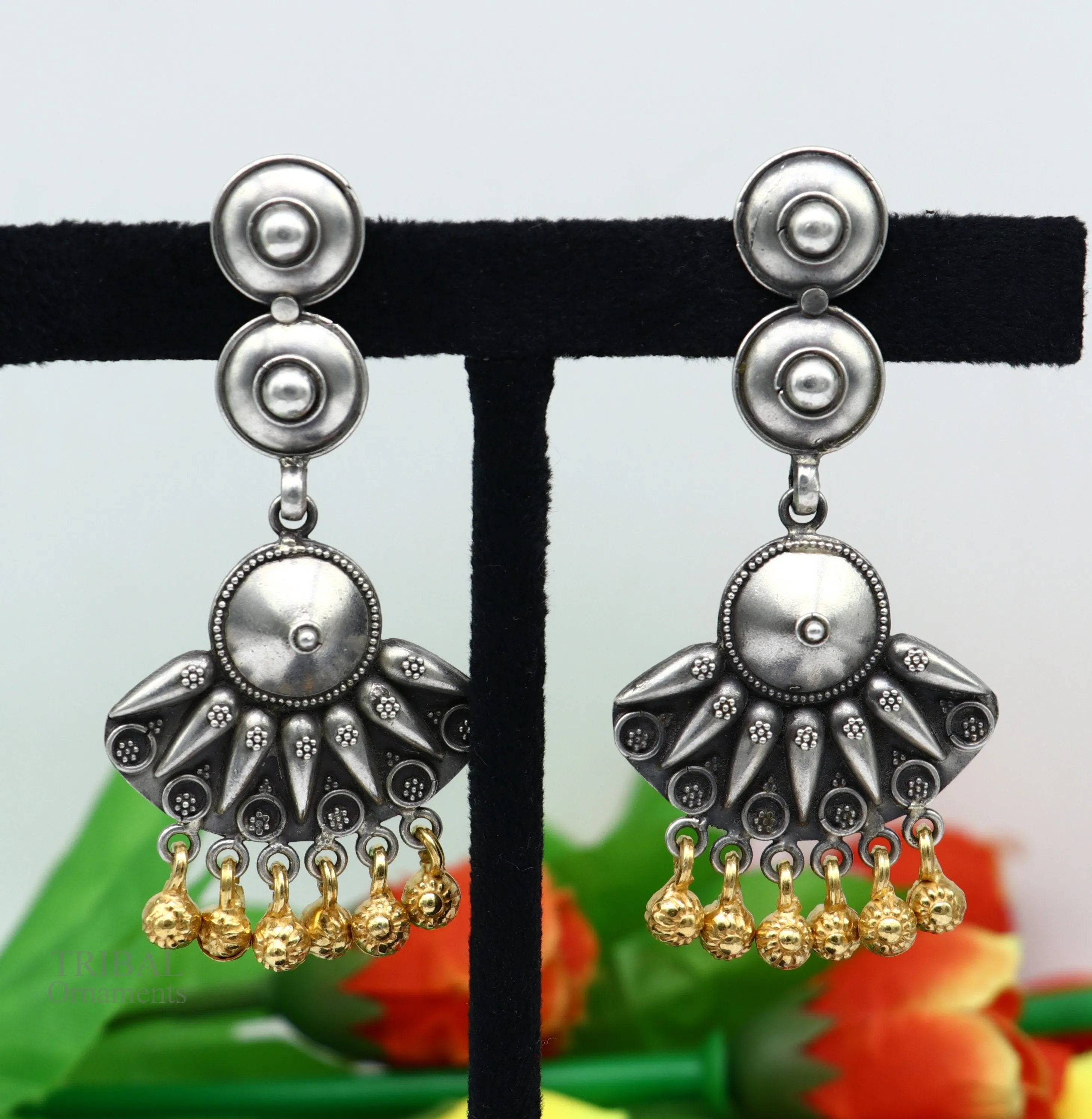 925 sterling silver vintage design traditional stud drop dangle earring with hanging gold polished jingling bells s gifting earrings ear1140