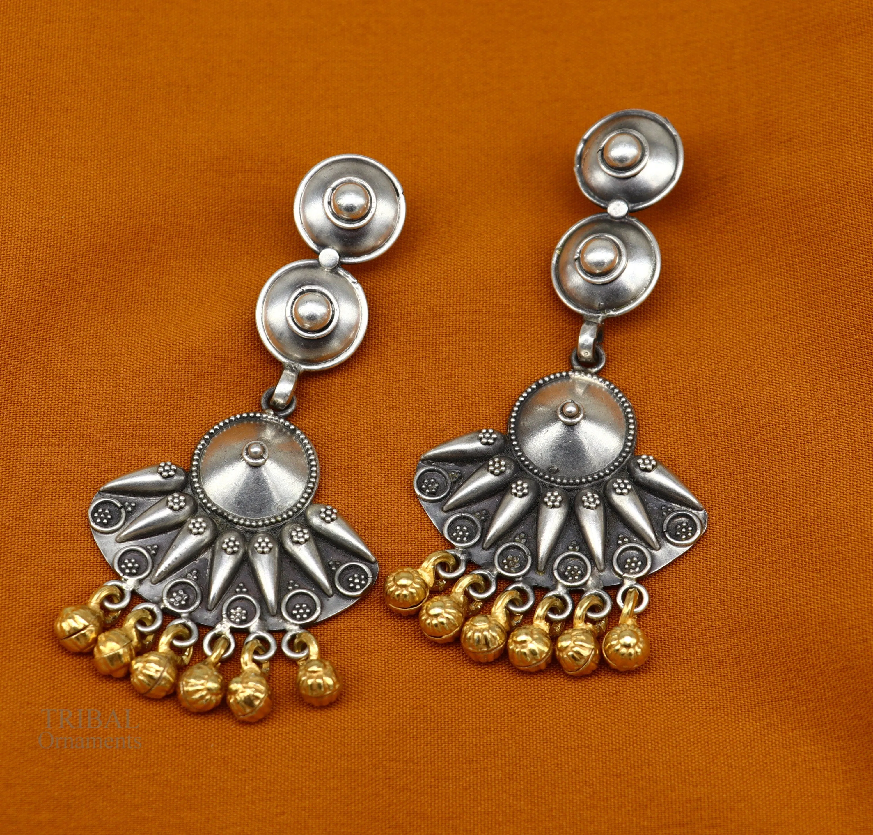 925 sterling silver vintage design traditional stud drop dangle earring with hanging gold polished jingling bells s gifting earrings ear1140