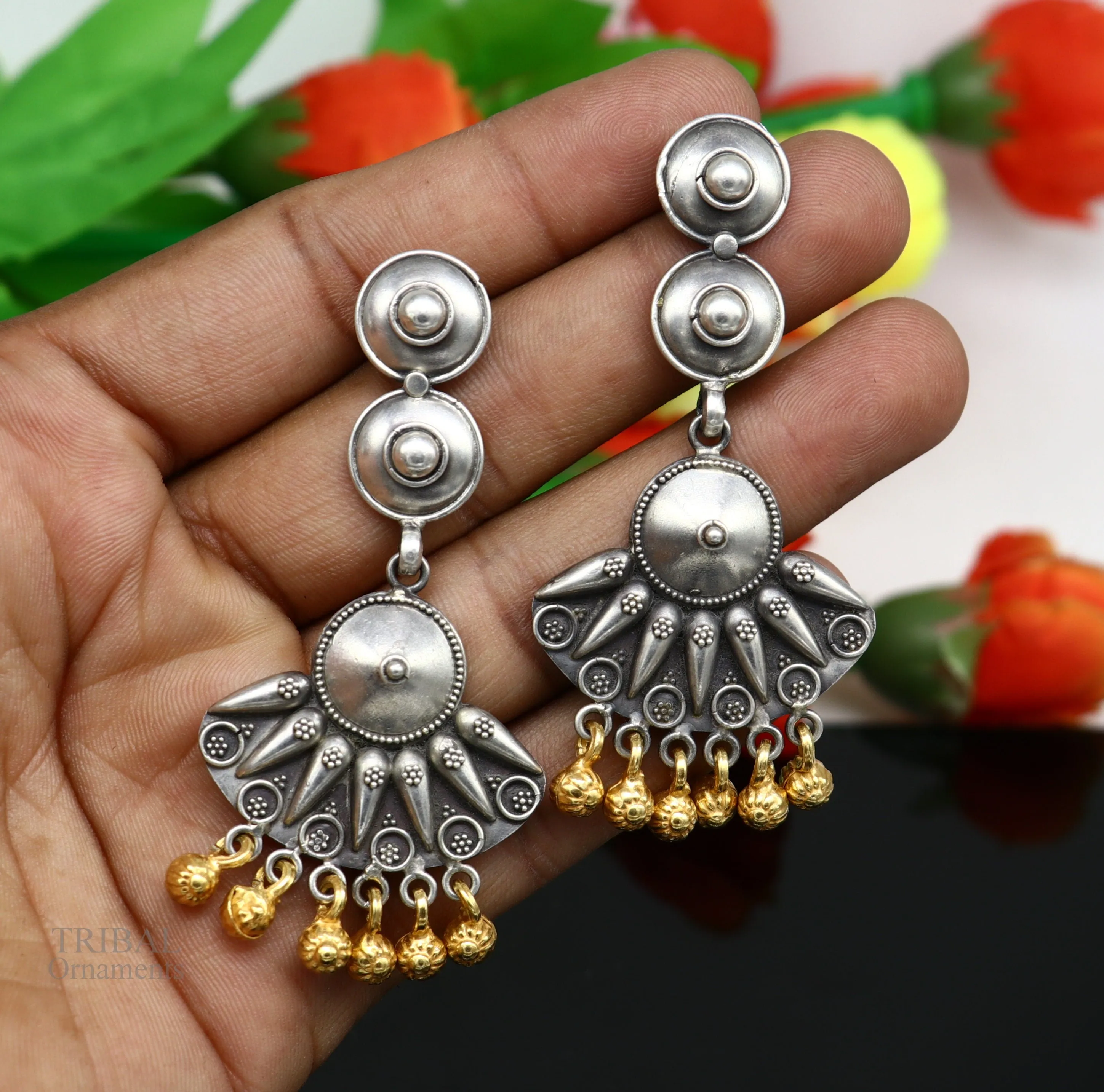 925 sterling silver vintage design traditional stud drop dangle earring with hanging gold polished jingling bells s gifting earrings ear1140