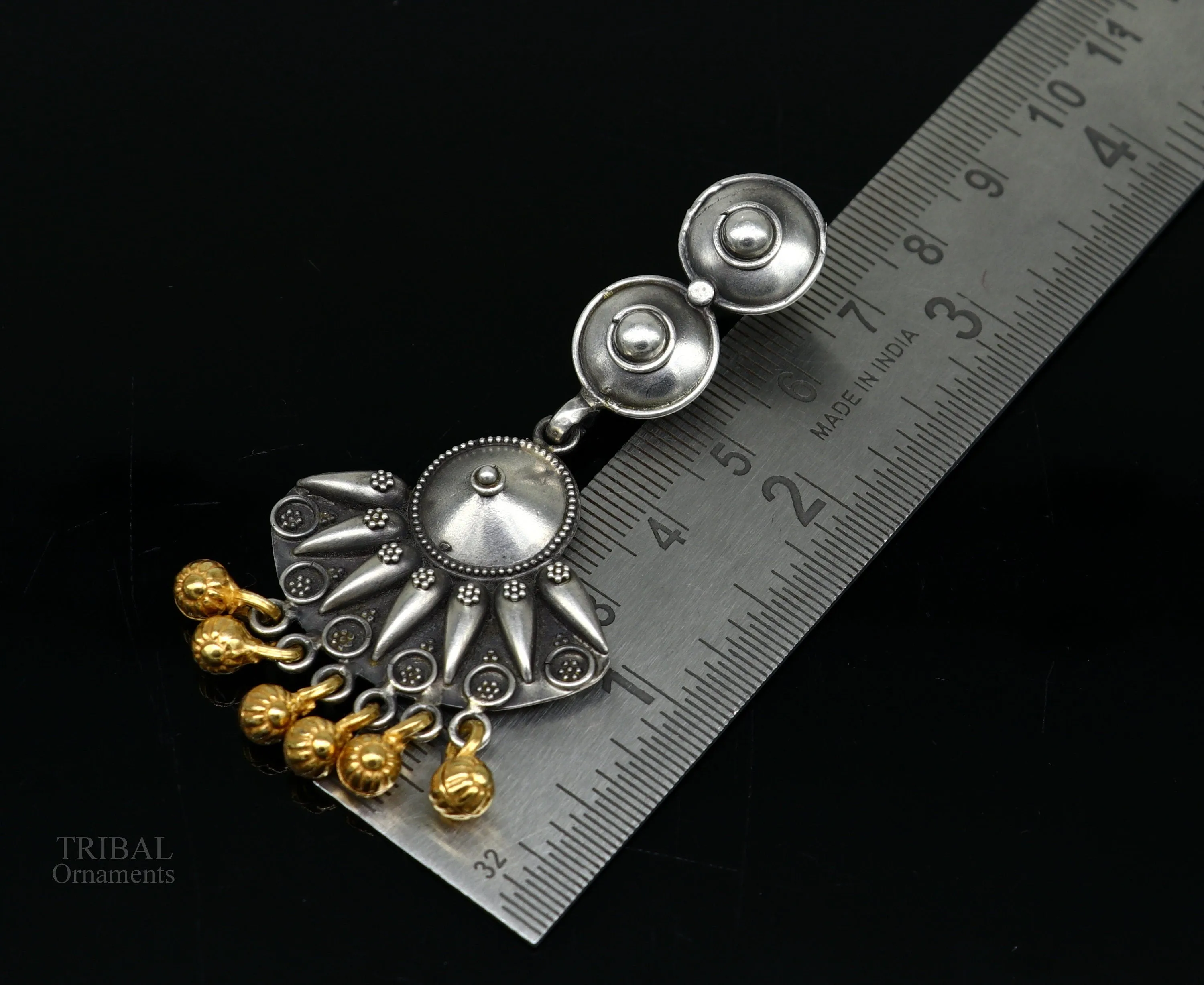 925 sterling silver vintage design traditional stud drop dangle earring with hanging gold polished jingling bells s gifting earrings ear1140