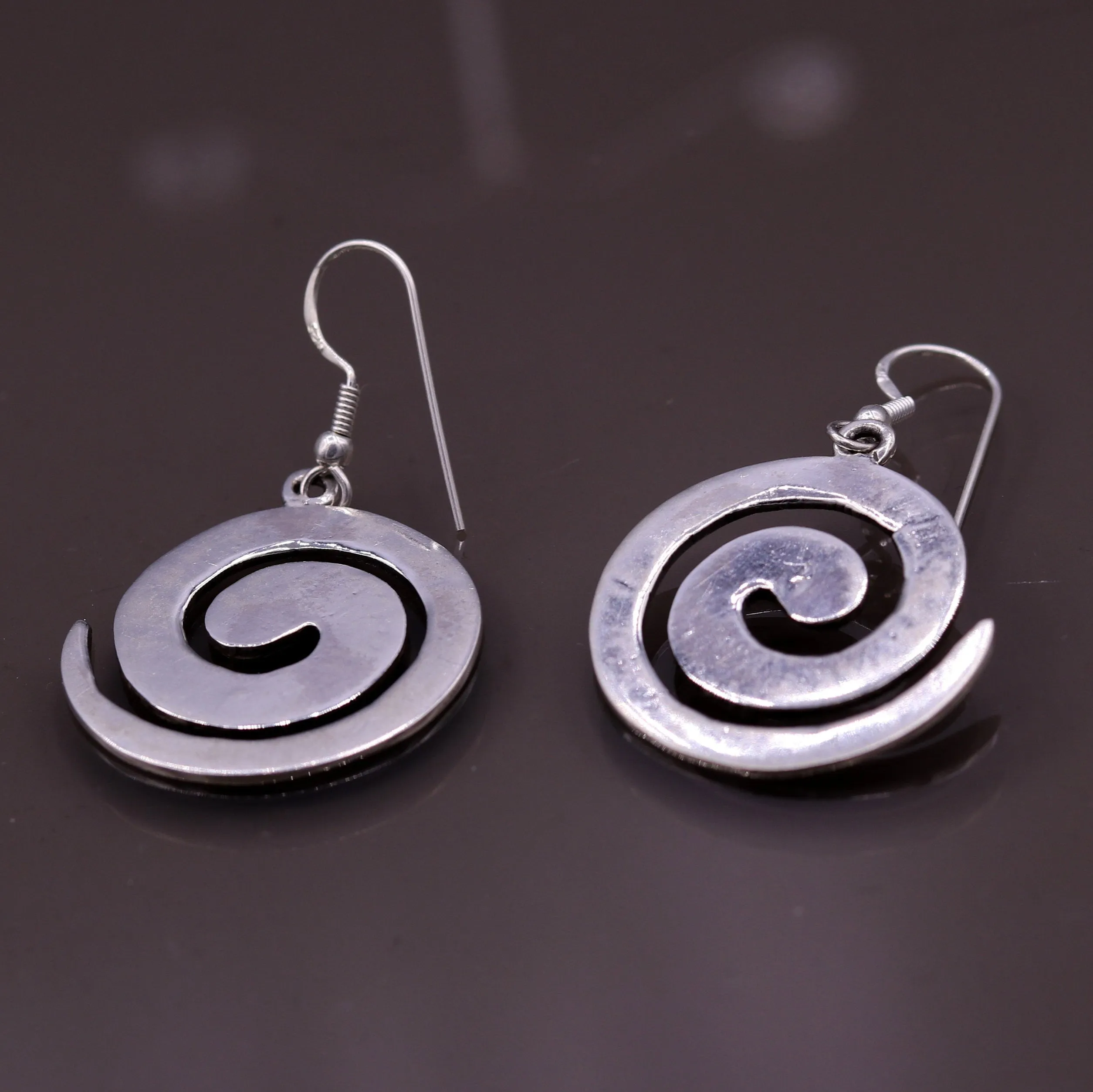 Amazing spiral design 925 solid sterling silver scratch link fancy hoops earrings tribal jewelry from Rajasthan india daily use jewelry s420