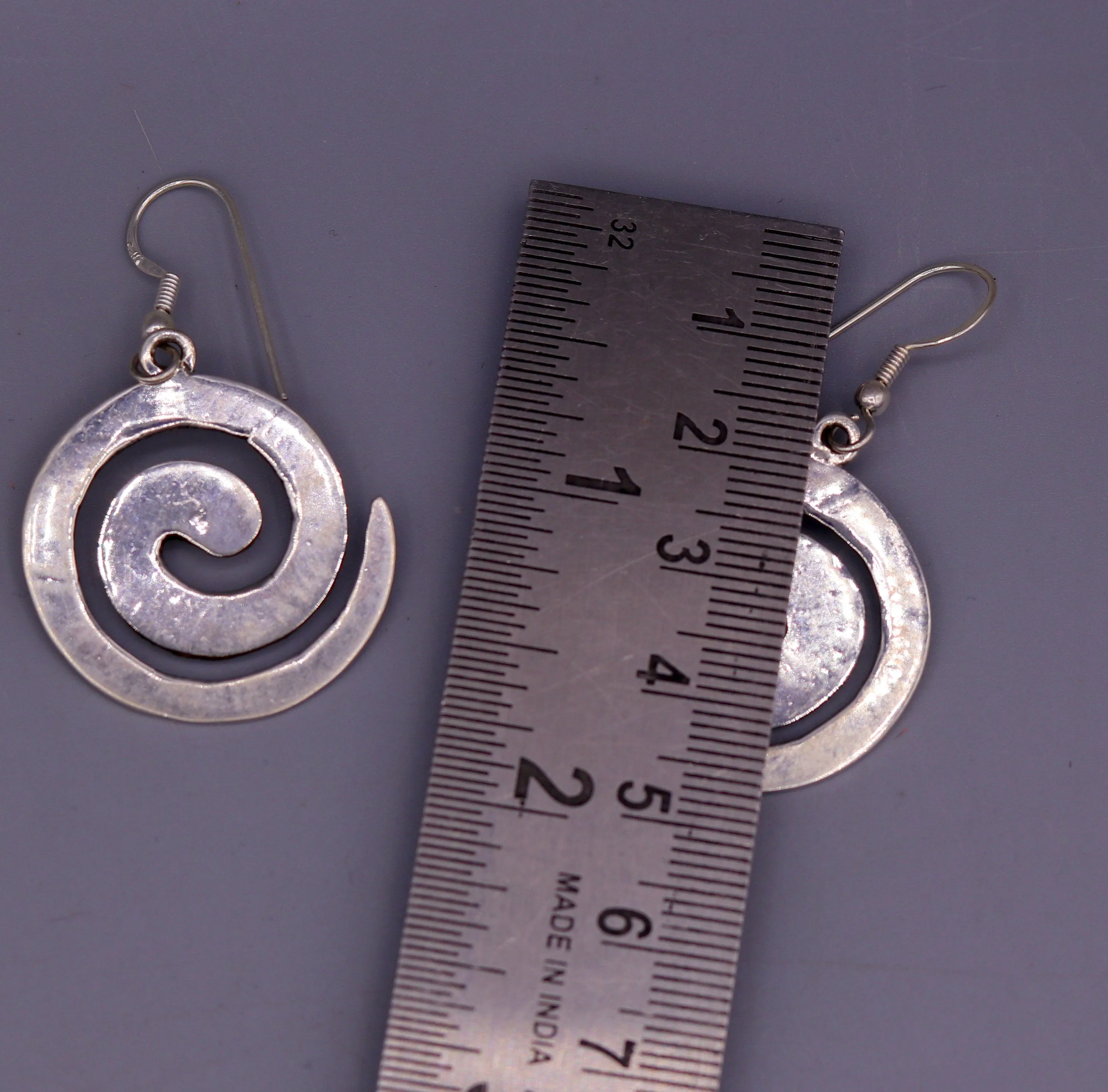 Amazing spiral design 925 solid sterling silver scratch link fancy hoops earrings tribal jewelry from Rajasthan india daily use jewelry s420