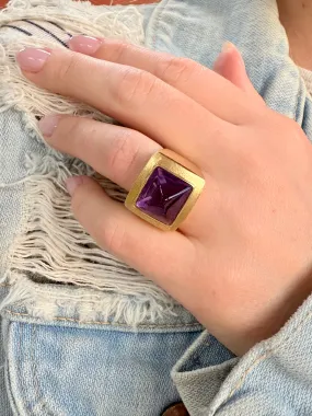 Amethyst Square Dome Ring, 18k