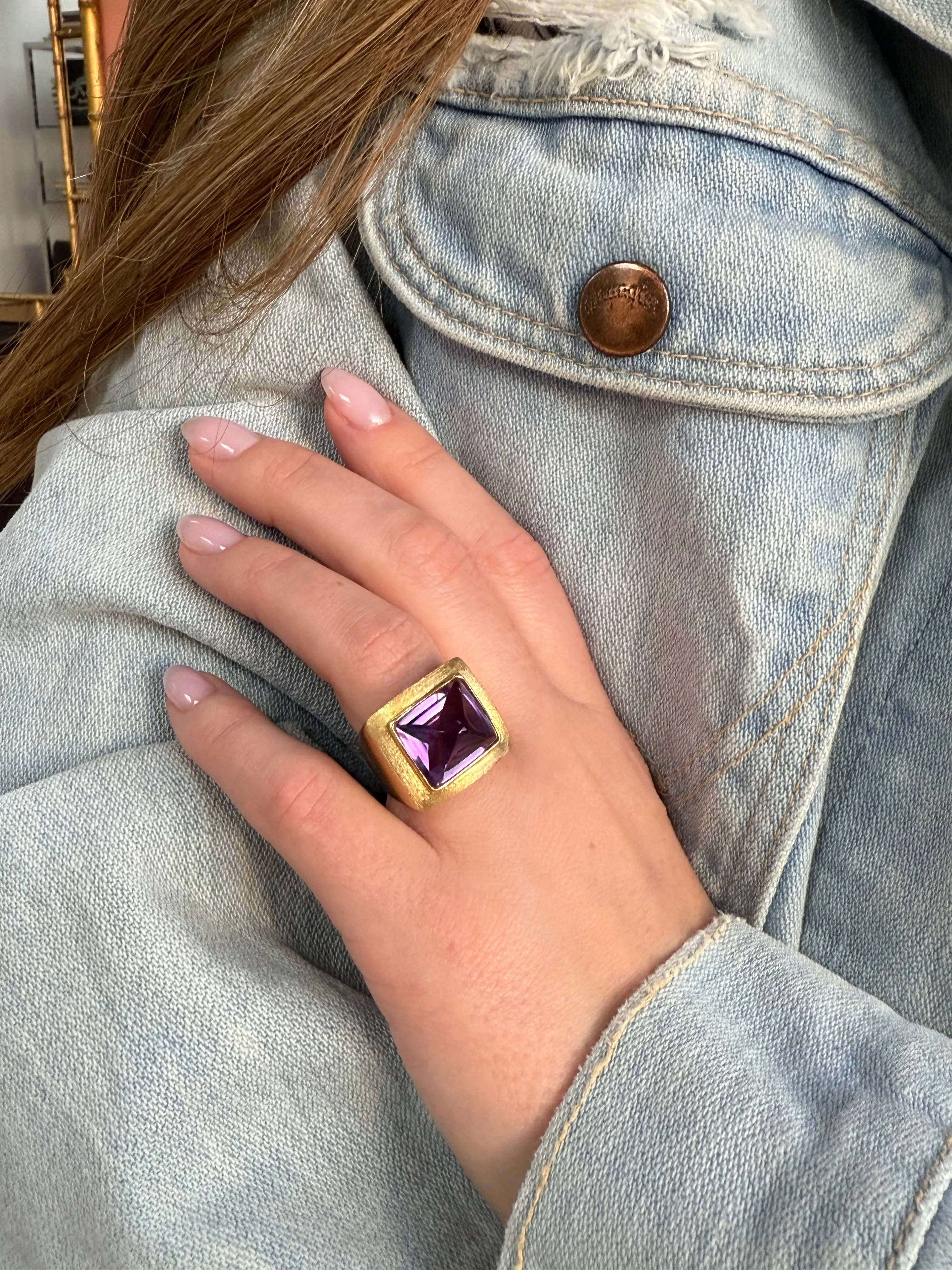Amethyst Square Dome Ring, 18k