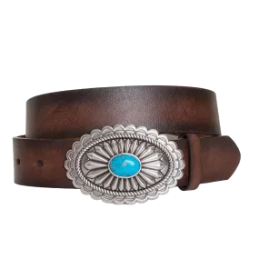 Ariat Ladies Lucinda Brown Belt with Silver & Turquoise Buckle A1512002