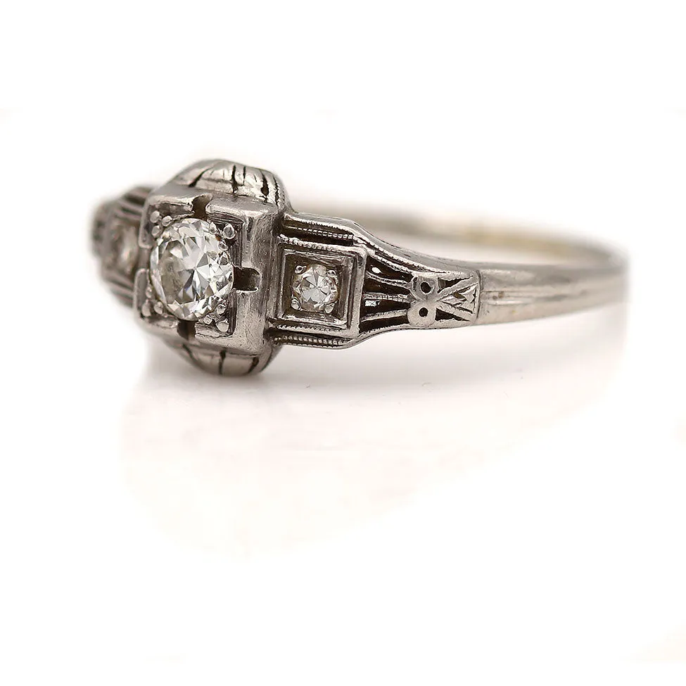Art Deco .24 CTW  Platinum Three Stone Vintage Engagement Ring