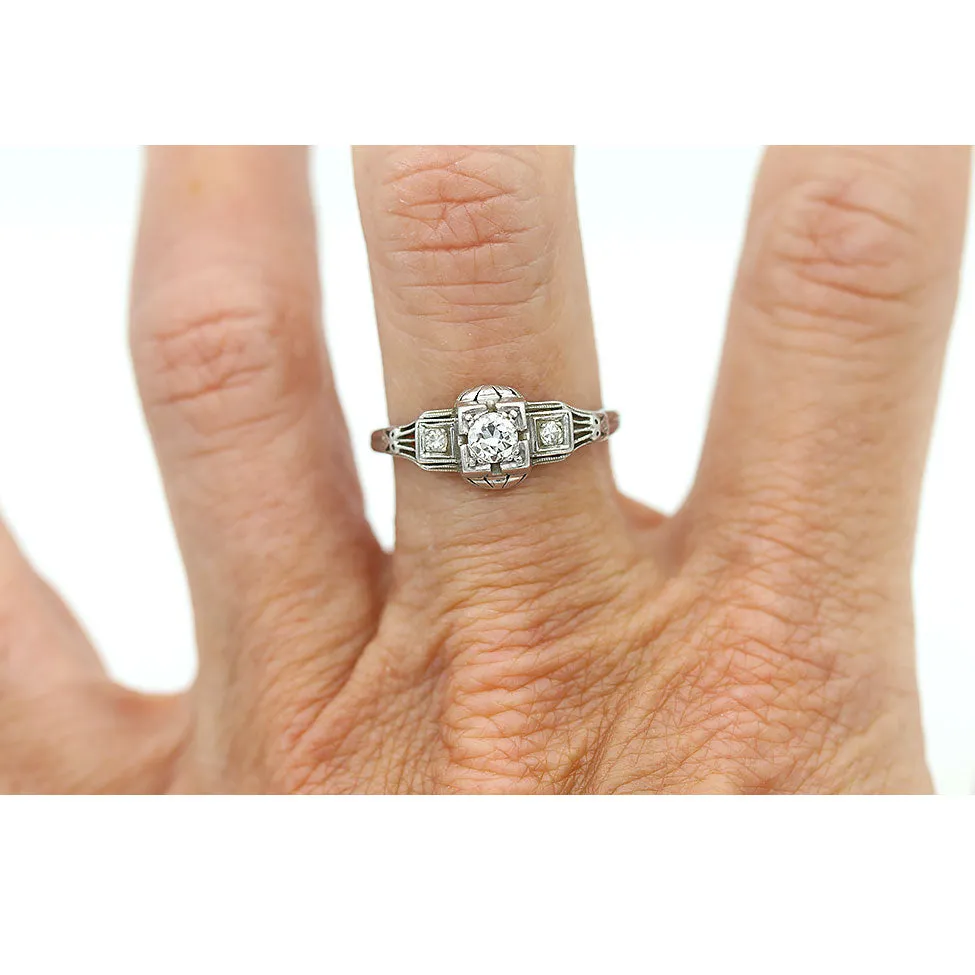 Art Deco .24 CTW  Platinum Three Stone Vintage Engagement Ring