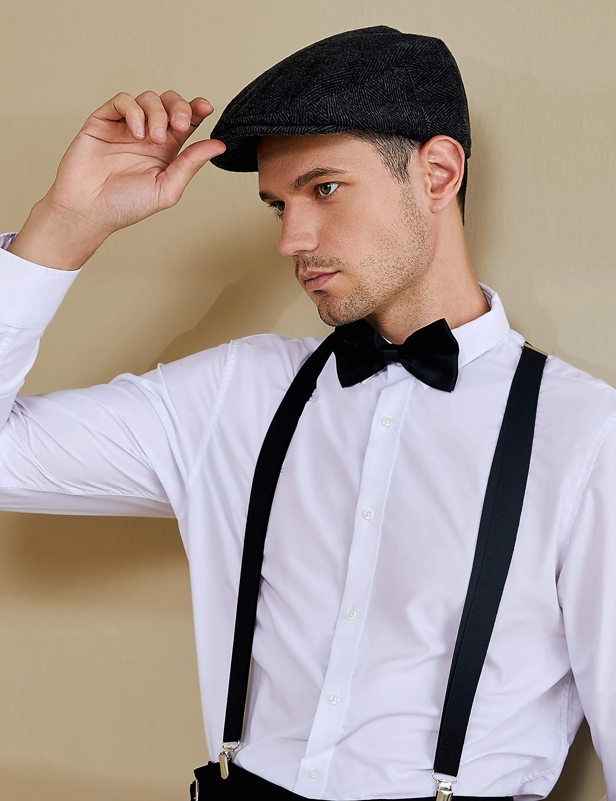 BABEYOND 1920s Gatsby Newsboy Hat Cap for Men Gatsby Hat for Men 1920s Mens Gatsby Costume Accessories Black Large-X-Large