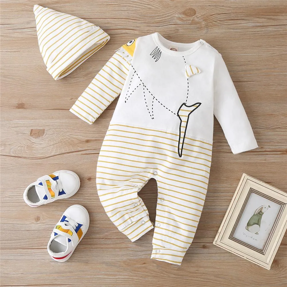 Baby Striped Fish Long Sleeve Romper & Hat Baby Clothing Cheap Wholesale