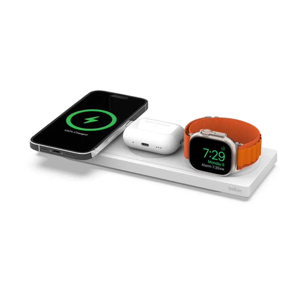 Belkin BoostCharge Pro 3-in-1 Wireless Charging Pad with MagSafe Technology – Fast Charging for iPhone, Apple Watch, and AirPods