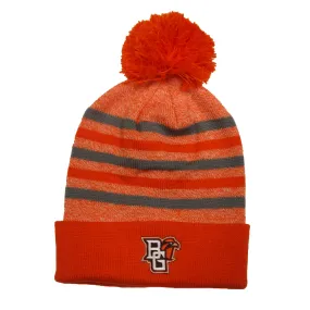 BGSU Orange and Grey Striped Pom Beanie