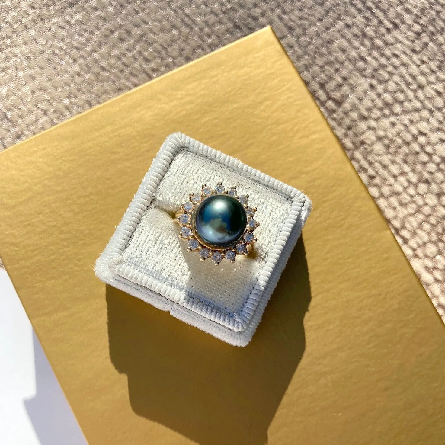 Black Tahitian Pearl Diamond Surround Ring, 14k