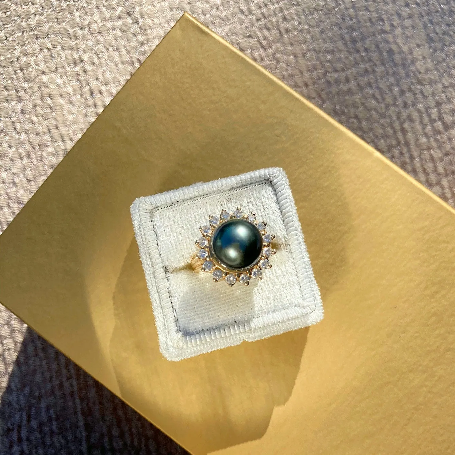 Black Tahitian Pearl Diamond Surround Ring, 14k