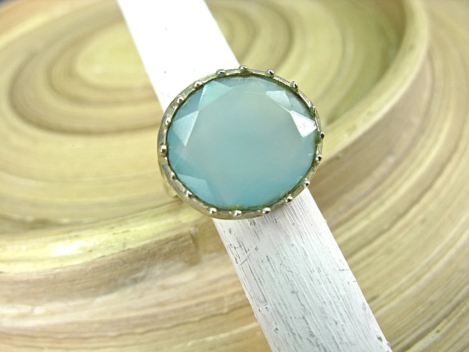 Blue Chalcedony Round 925 Sterling Silver Ring
