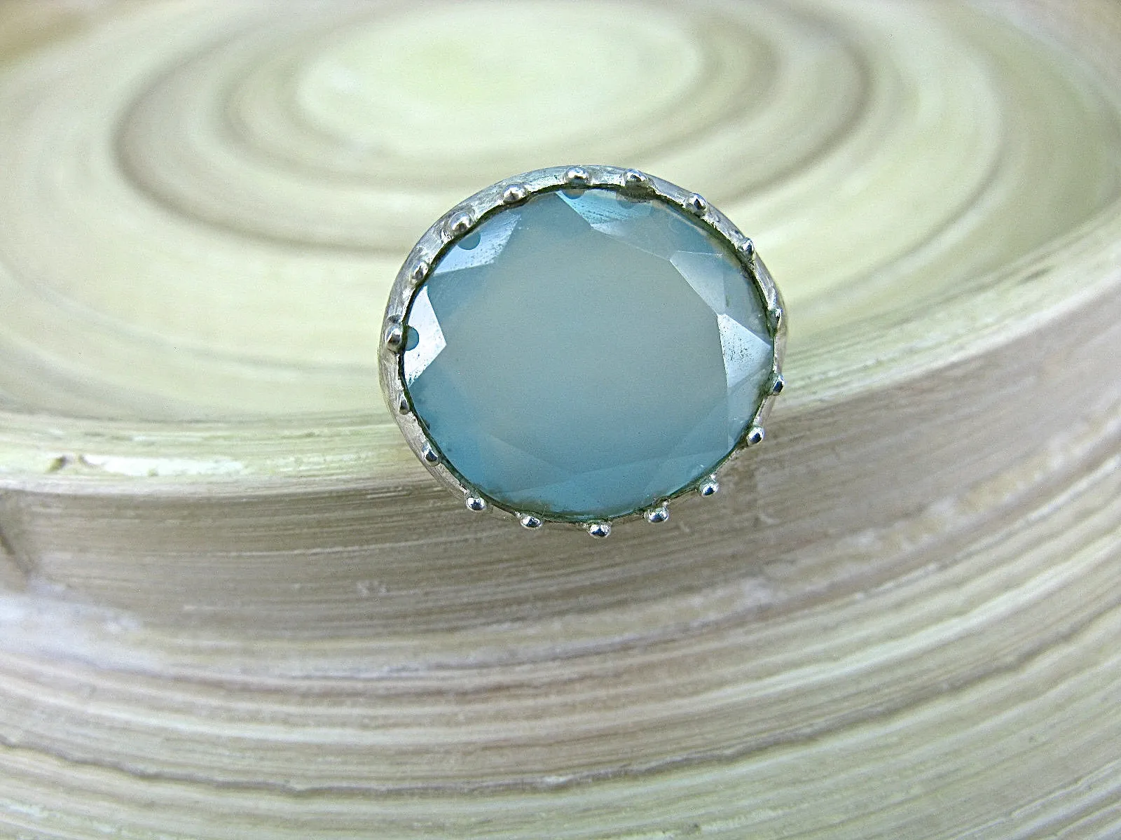 Blue Chalcedony Round 925 Sterling Silver Ring