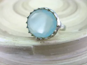 Blue Chalcedony Round 925 Sterling Silver Ring