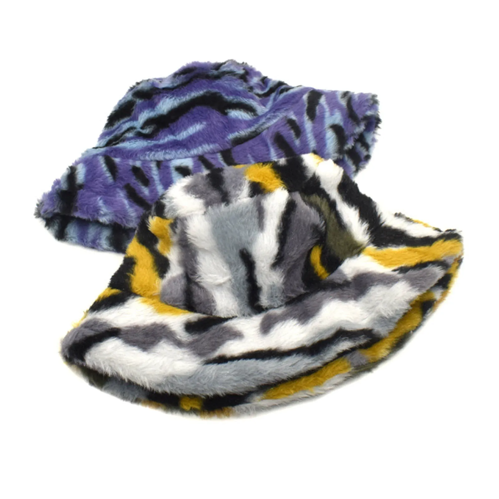 Bold Tiger Stripe Faux Fur Bucket Hat - Fushia